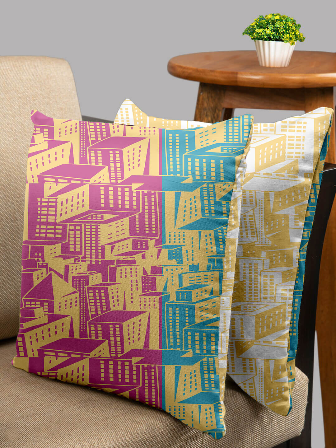 HOUZZCODE Purple Abstract Polyester Anti-Wrinkle 2 Piece Square Cushion Covers -16x16In