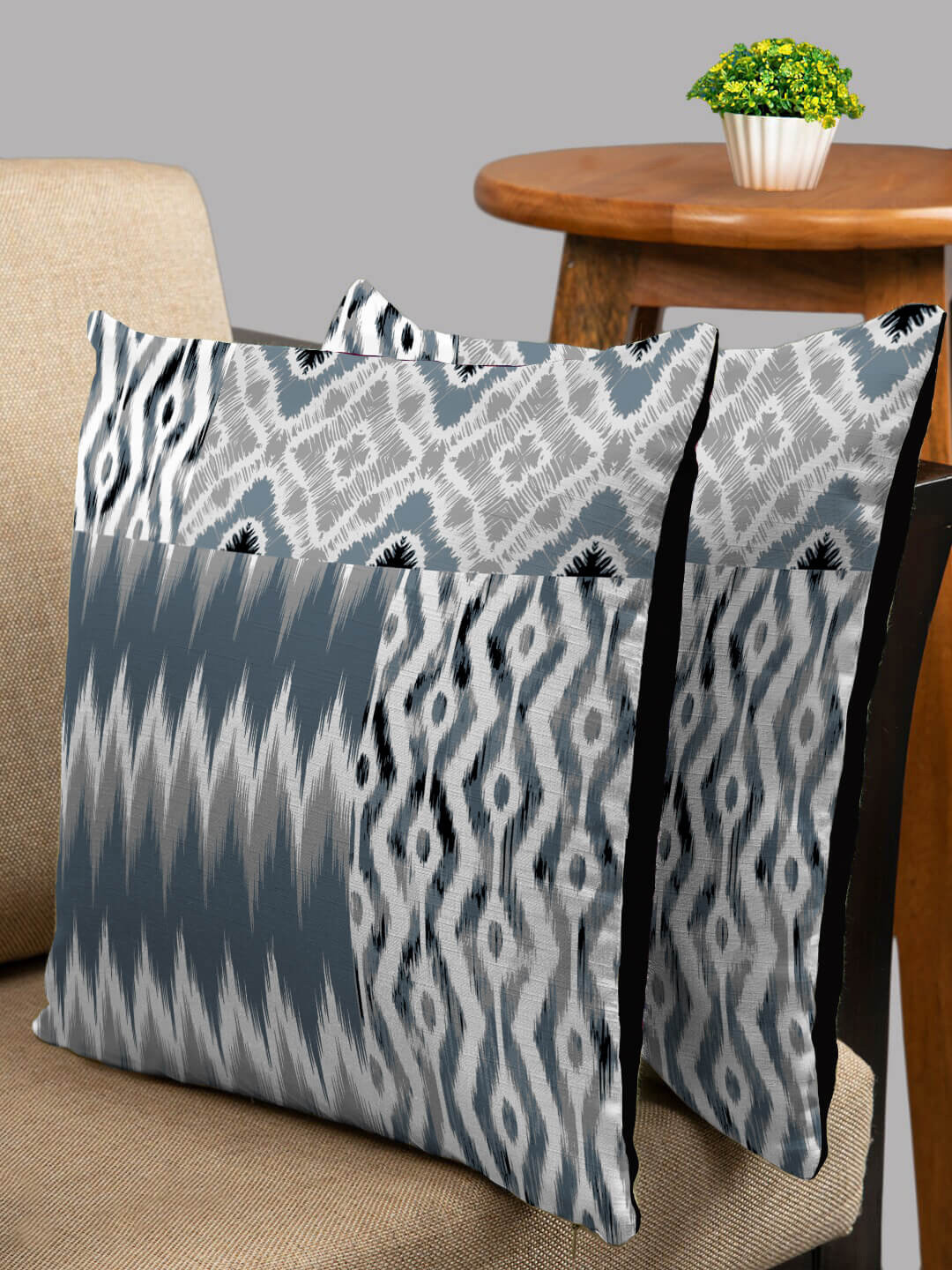 HOUZZCODE Grey Abstract Polyester Washable 2 Piece Square Cushion Covers -16x16In