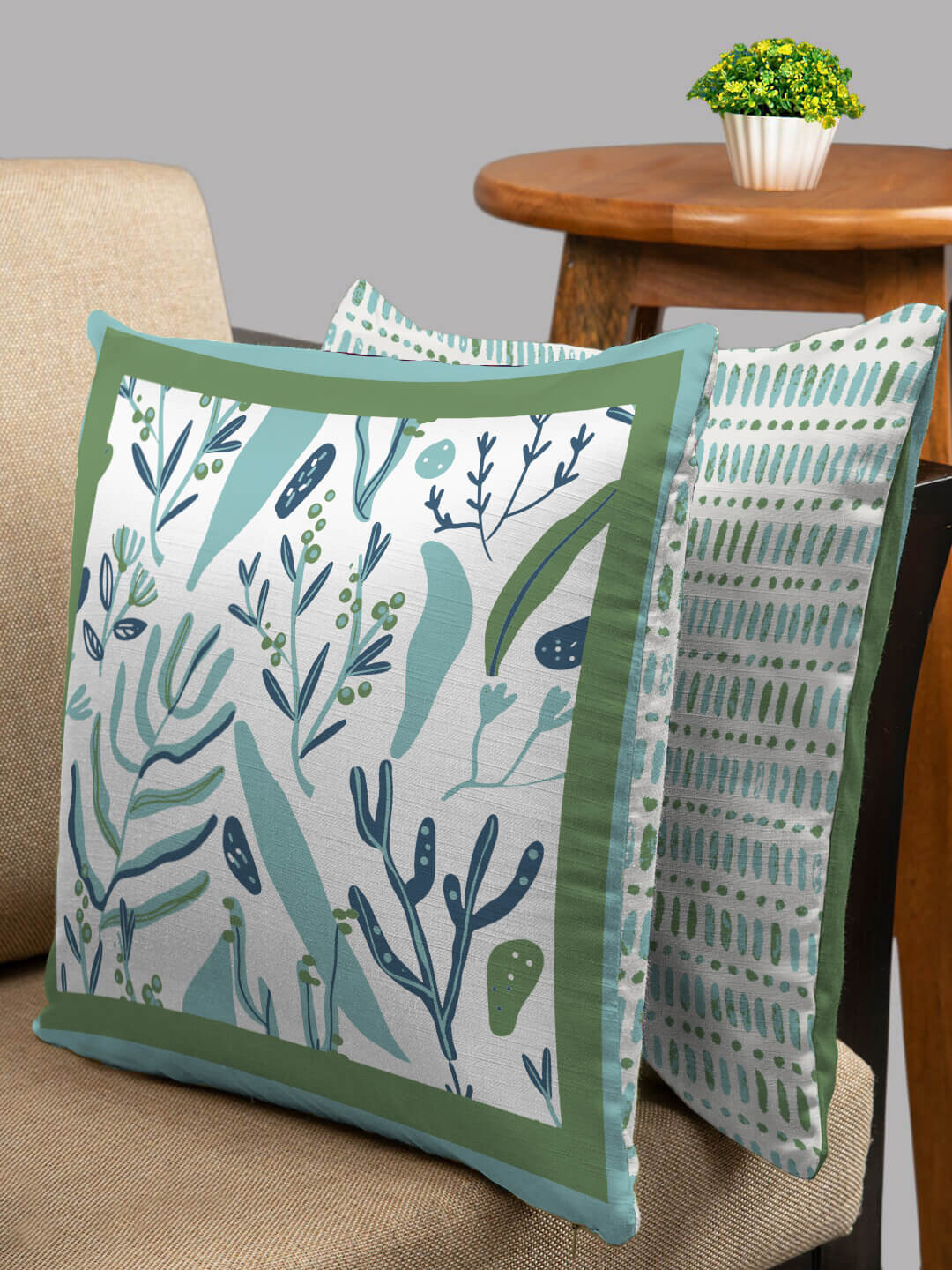 HOUZZCODE Digital Leaf Polyester Washable 2 Pcs Square Cushion Covers - 16 x 16 In