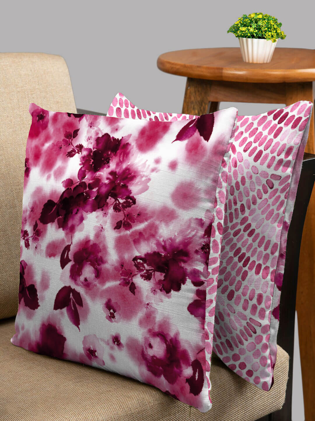 HOUZZCODE Pink Abstract Polyester Anti-Wrinkle 2 Piece Square Cushion Covers -16x16In