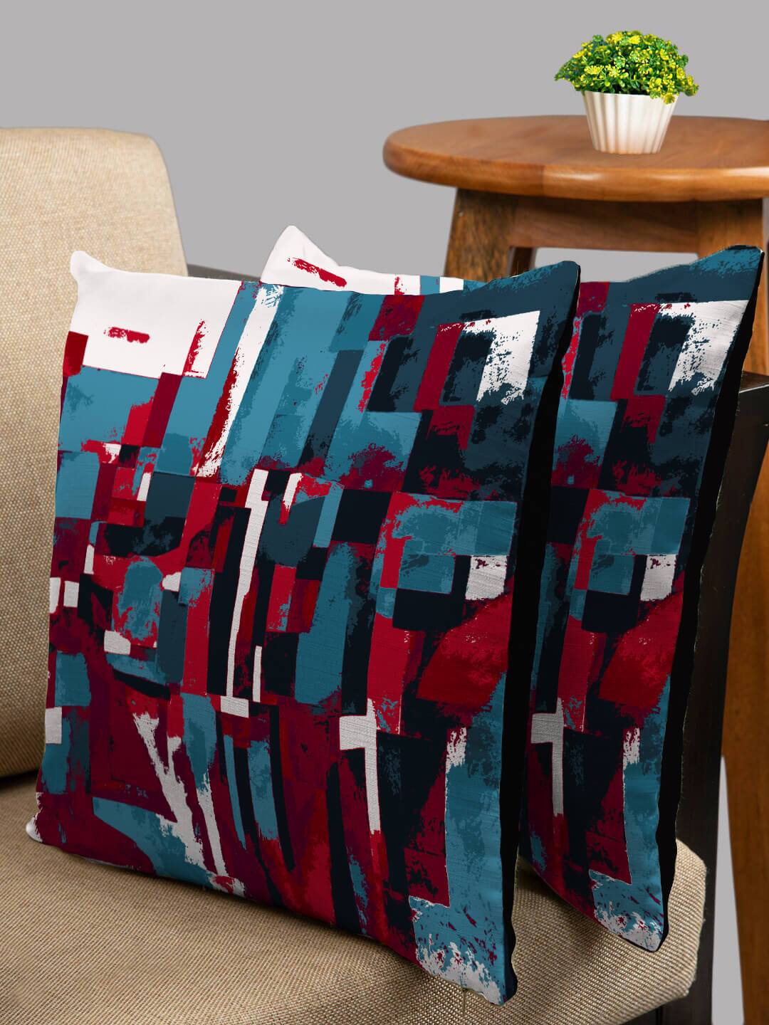 HOUZZCODE Blue Abstract Polyester Washable 2 Piece Square Cushion Covers - 16 x 16 Inches
