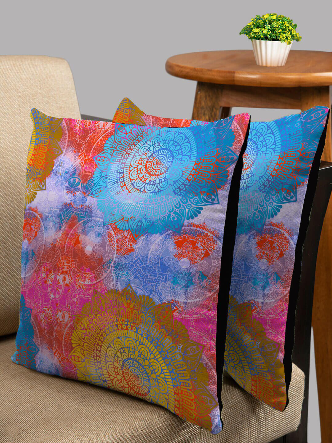 HOUZZCODE Pink Abstract Polyester Anti-Wrinkle 2 Piece Square Cushion Covers -16x16In