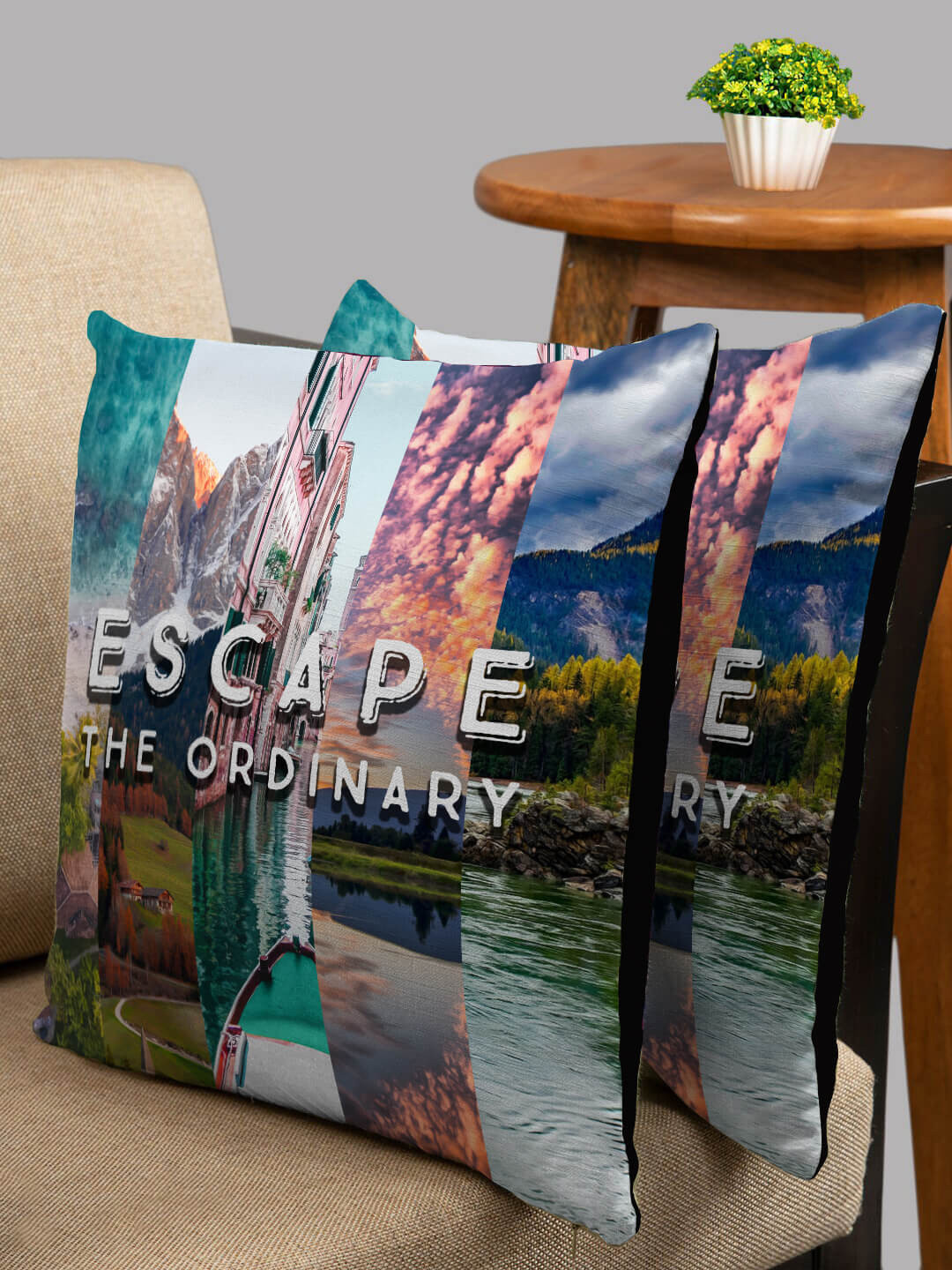 HOUZZCODE Blue Graphic Polyester Quick-Dry 2 Pcs Square Cushion Covers - 15.7 x 15.7 In