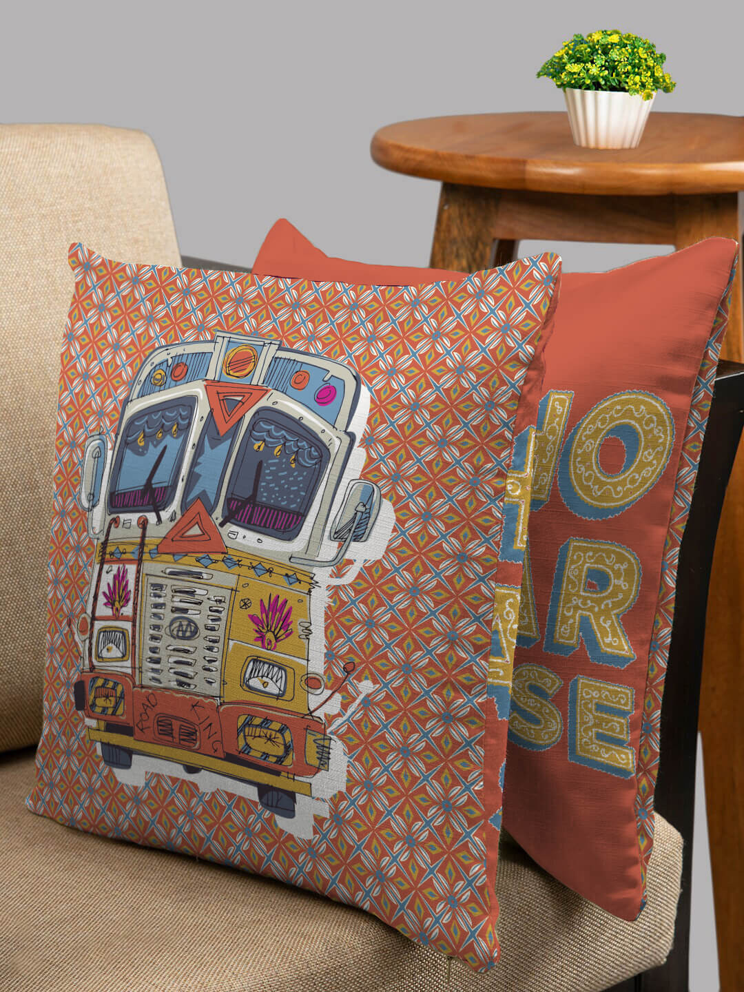 HOUZZCODE Typography Polyester Quick-Dry 2 Pcs Square Cushion Covers - 15.7 x 15.7 In