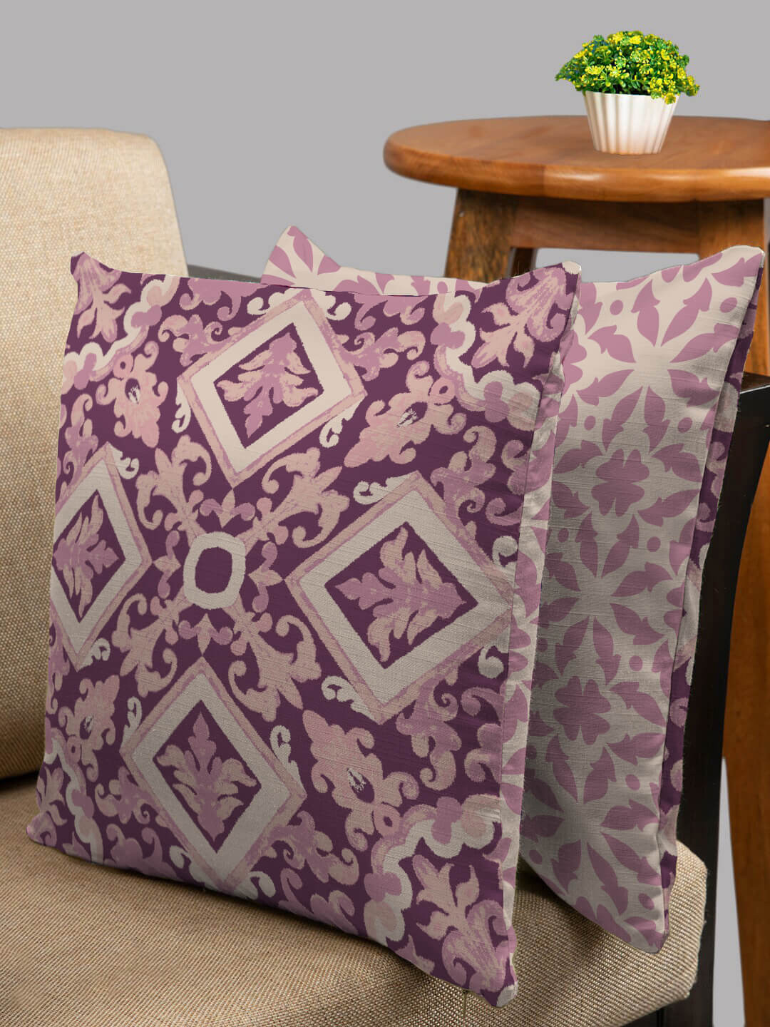 HOUZZCODE Mustered Ethnic Motifs Polyester Quick-Dry 2 Pcs Cushion Covers - 16 x 16 In