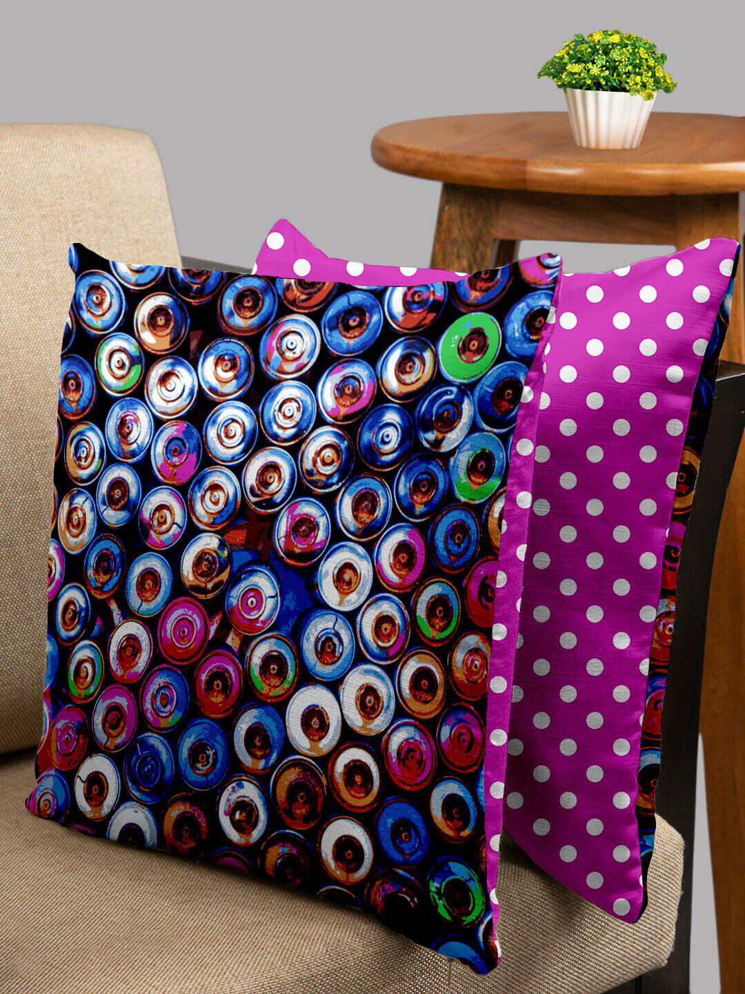 HOUZZCODE Violet Geometric Polyester Anti-Wrinkle 2 Pcs Square Cushion Covers - 16x16In