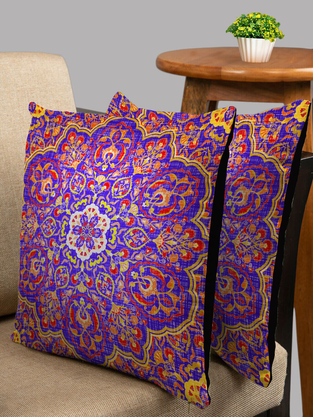HOUZZCODE Purple & Red Set of 2 Ethnic Motifs Square Cushion Covers