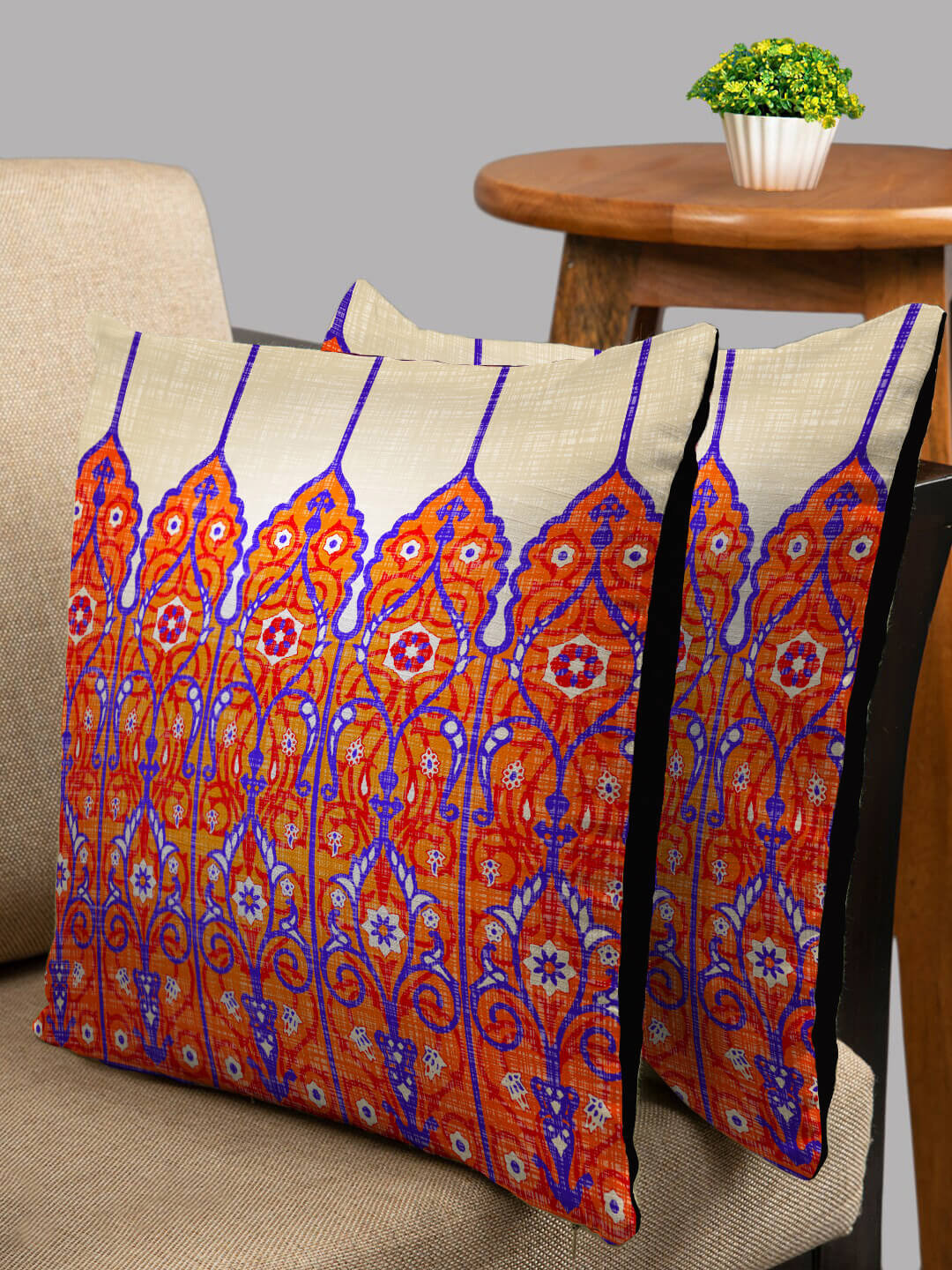 HOUZZCODE Red Ethnic Motifs Polyester Silk Anti-Wrinkle 2 Pcs Cushion Covers -16x16In