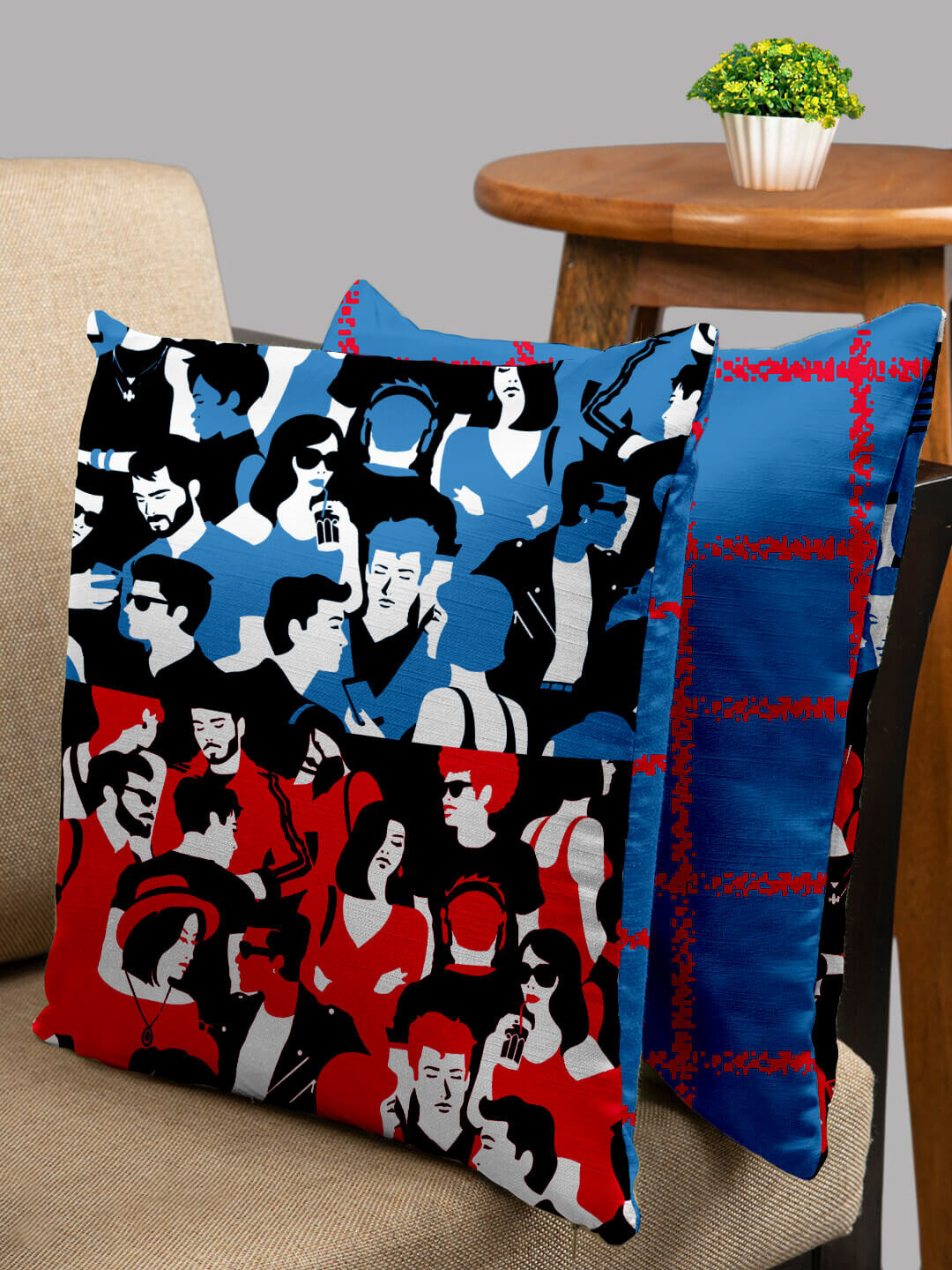 HOUZZCODE Abstract Conversational Polyester Washable 2 Pcs Cushion Covers - 16 x 16 Inches