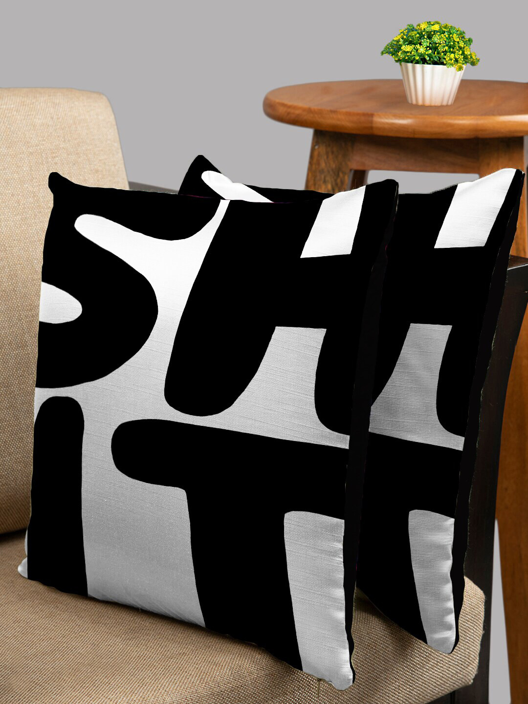 HOUZZCODE White Typography Polyester Washable 2 Piece Square Cushion Covers -16x16In