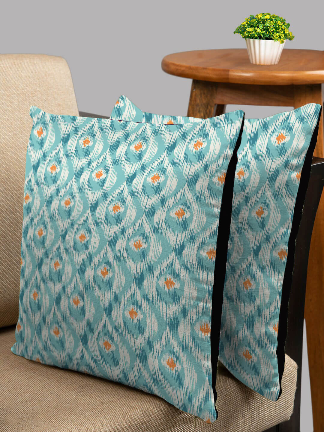 HOUZZCODE Blue Abstract Polyester Washable 2 Piece Square Cushion Covers - 16 x 16 Inches