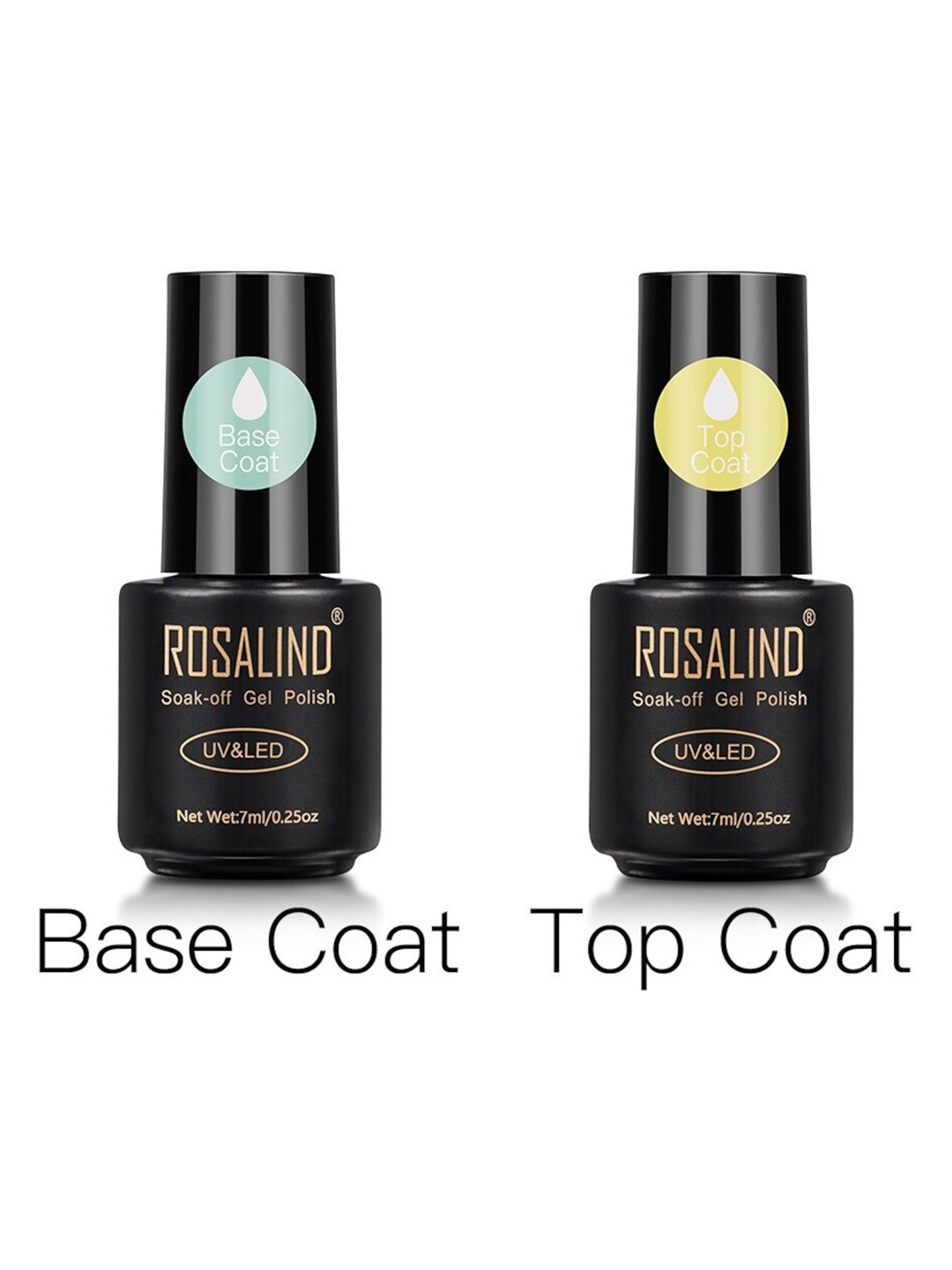 ROSALIND Set of Top Coat & Base Coat UV LED Gel Nail Polish 7 ml Each