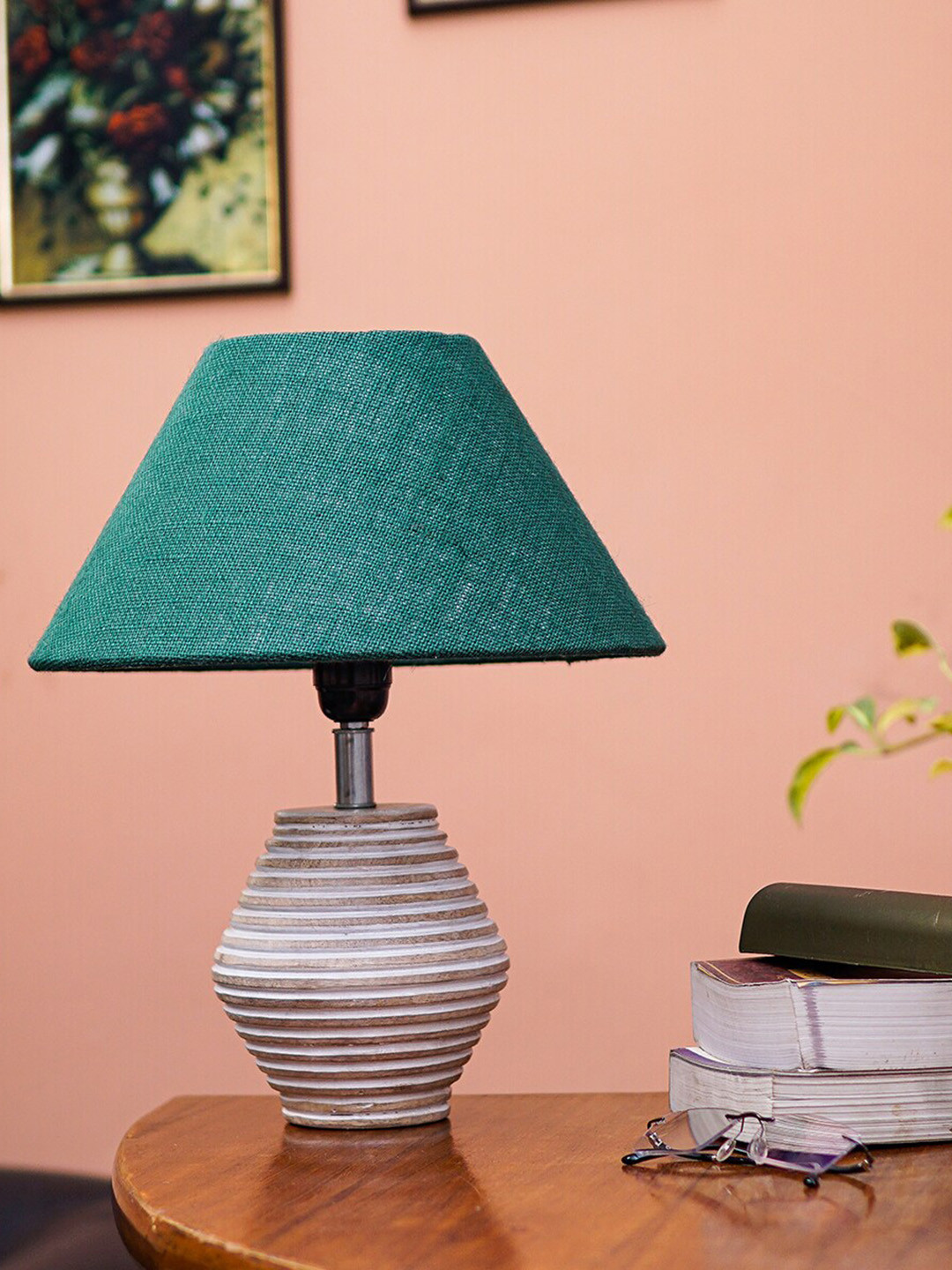 Pinecraft INTERNATIONAL White & Green Atury Table Lamp With Shade
