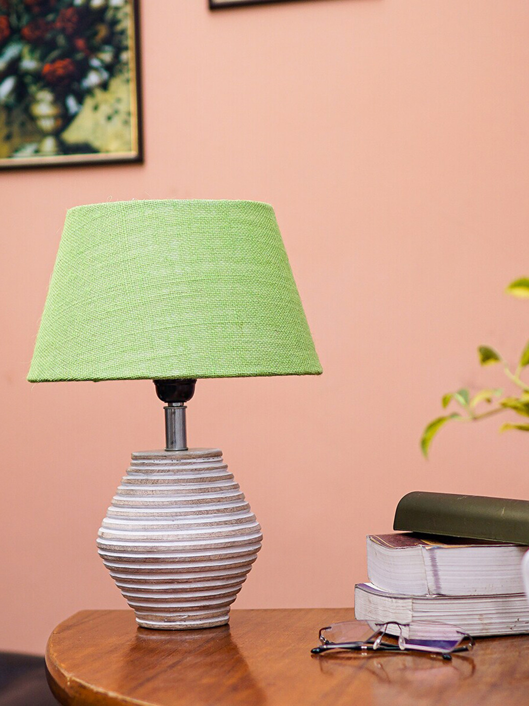 Pinecraft INTERNATIONAL White & Green Atury Table Lamp with Shade