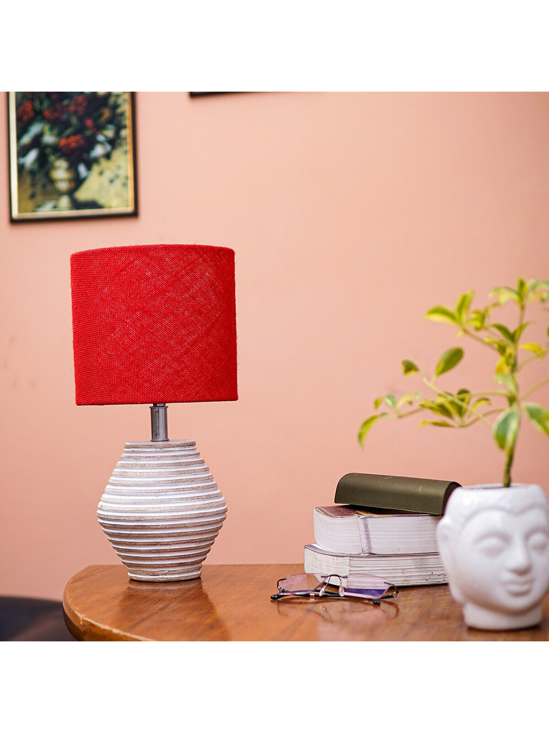 Pinecraft INTERNATIONAL Red & White Atury Table Lamp with Shade