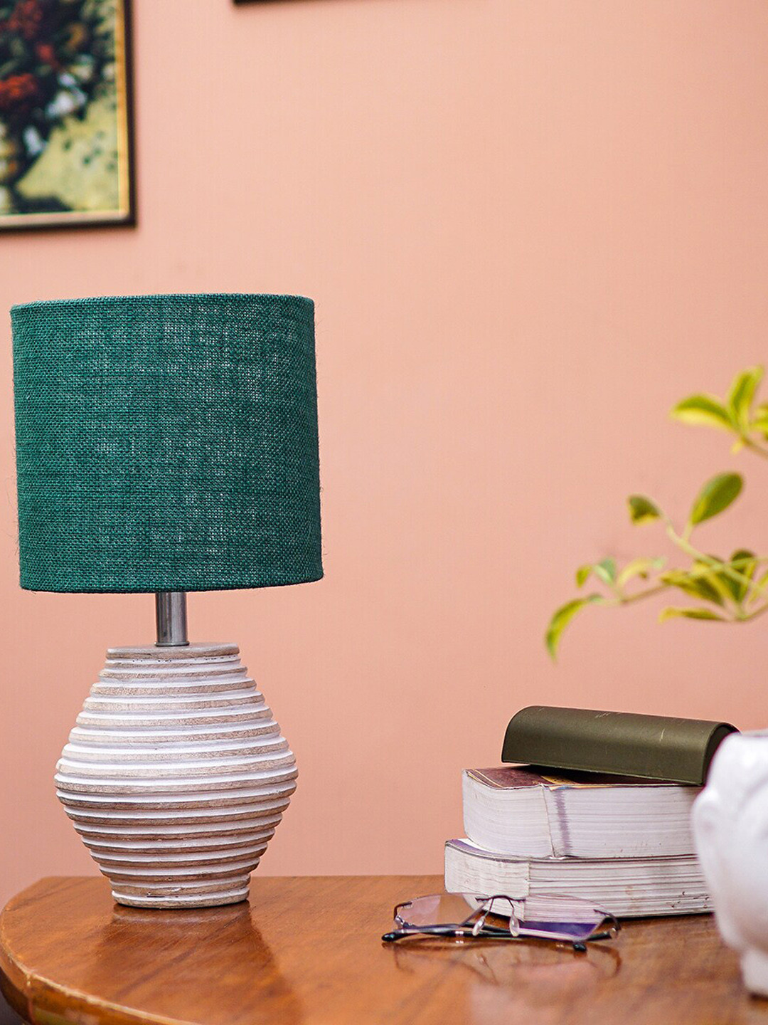 Pinecraft INTERNATIONAL Green Atury Table Lamp with Dark Green Shade