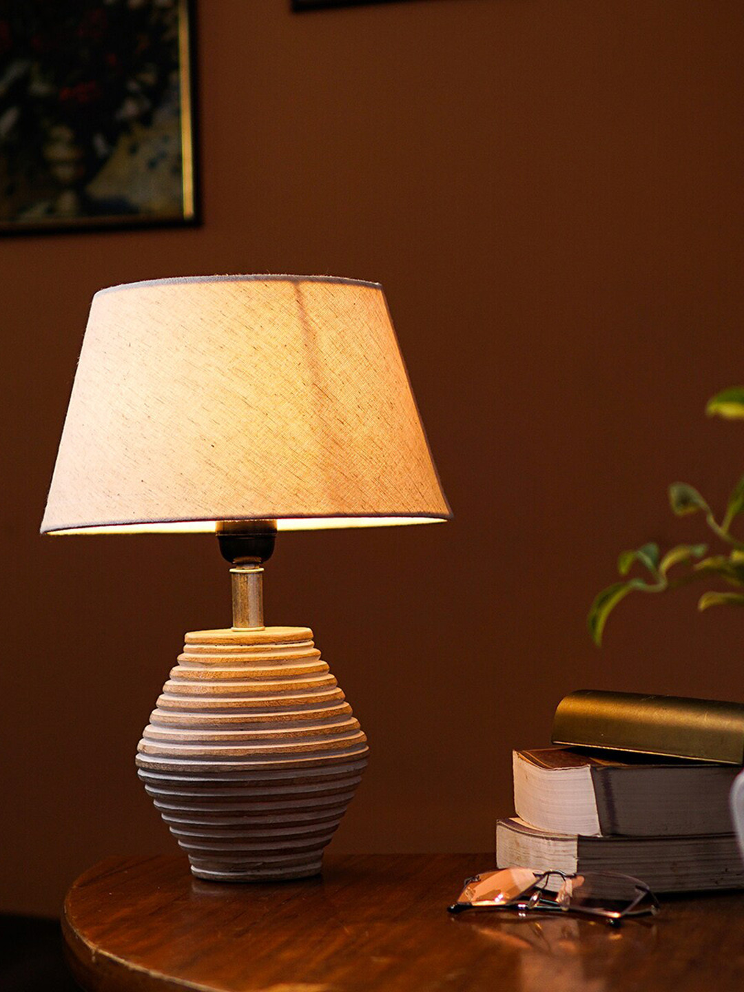 Pinecraft INTERNATIONAL White Atury Table Lamp with Beige Shade