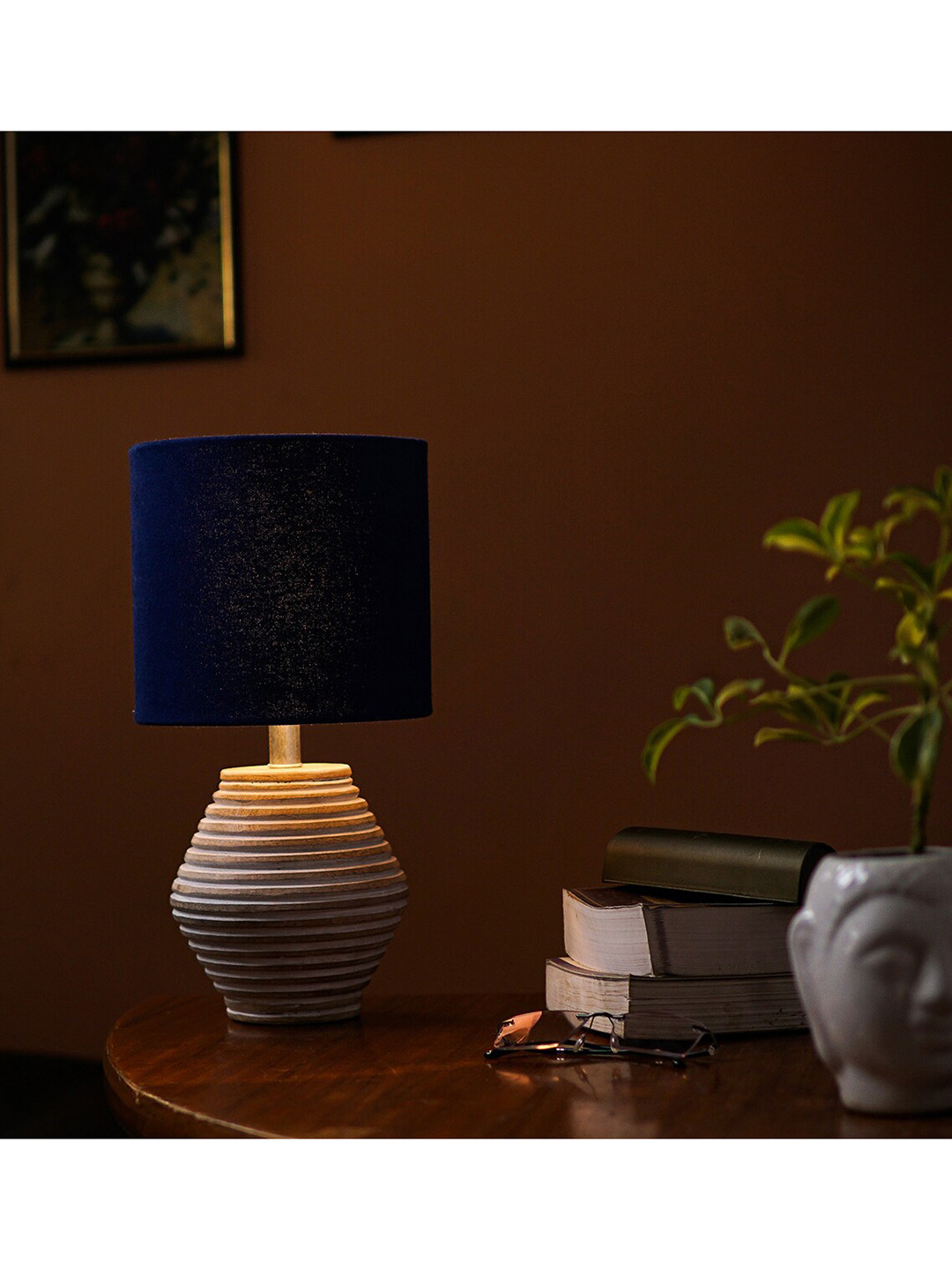 Pinecraft INTERNATIONAL White  Atury Table Lamp with Blue Shade