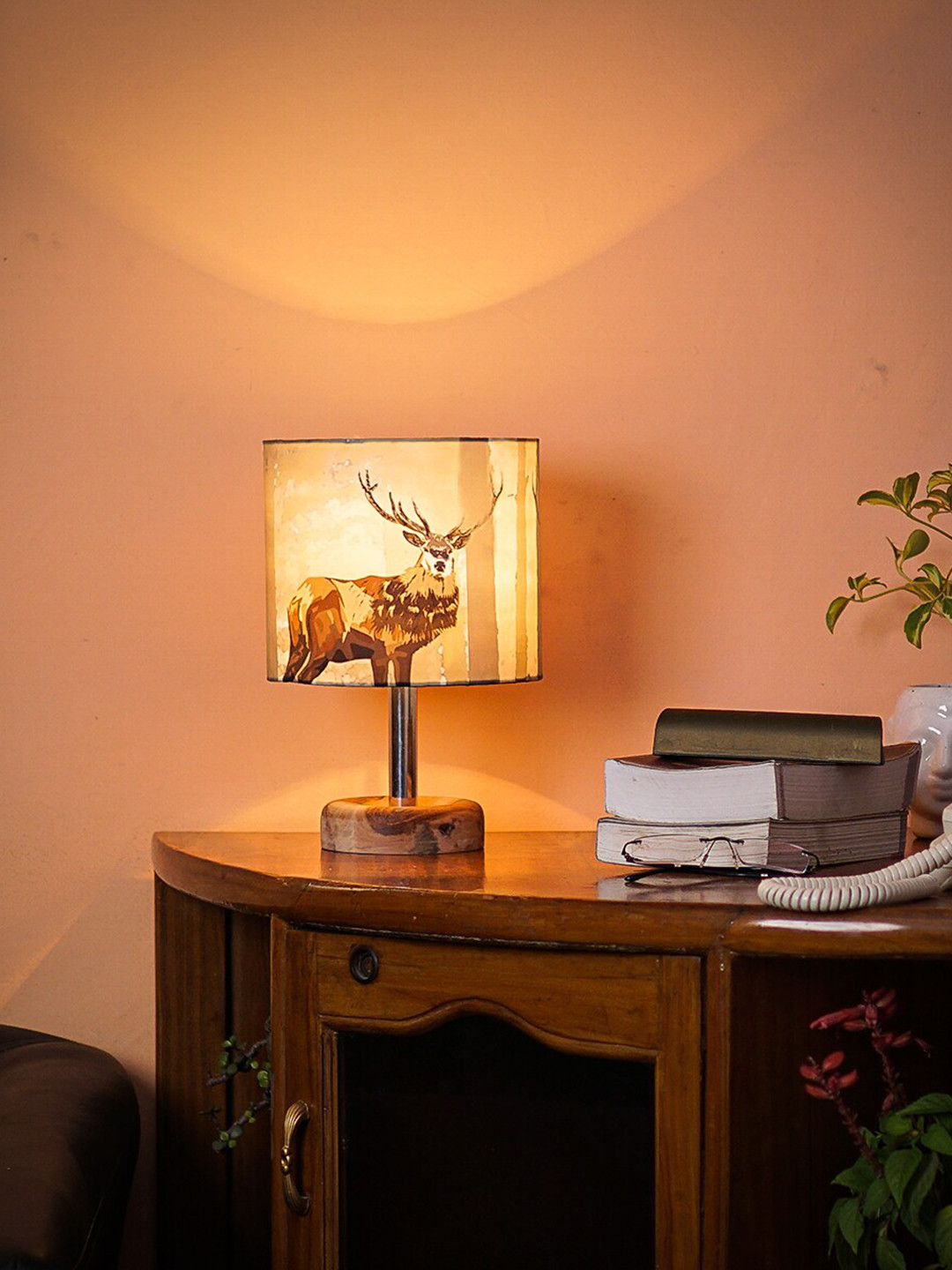 Pinecraft INTERNATIONAL Brown Edra Table Lamp With Cylinder Silk Shade