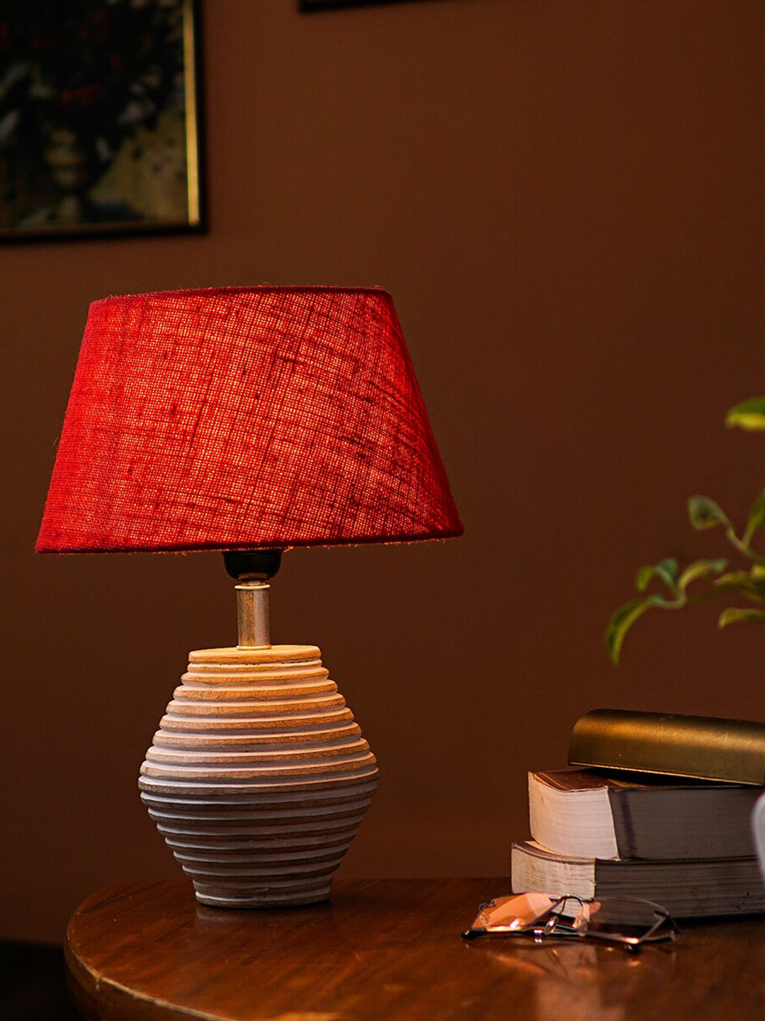 Pinecraft INTERNATIONAL Red Atury Table Lamp with Red Shade