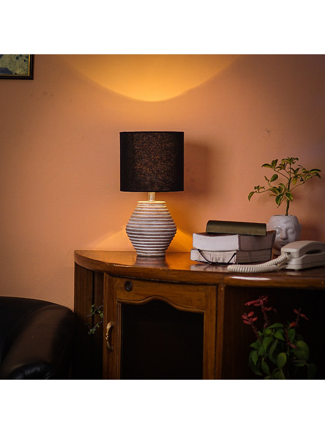 Pinecraft INTERNATIONAL Black & White Atury Table Lamp with Cotton Shade