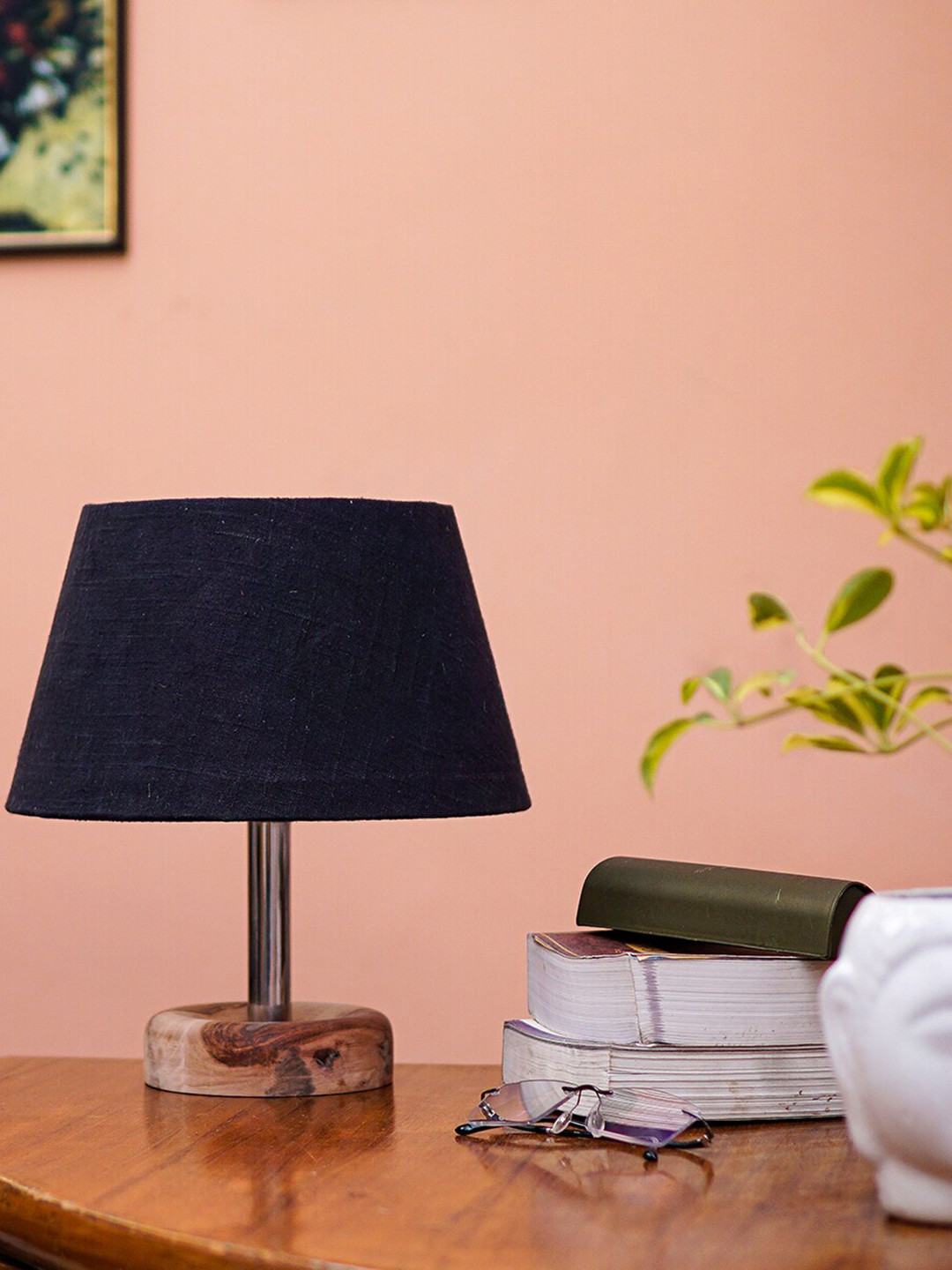 Pinecraft INTERNATIONAL Black Edra Table Lamp with Cotton Shade