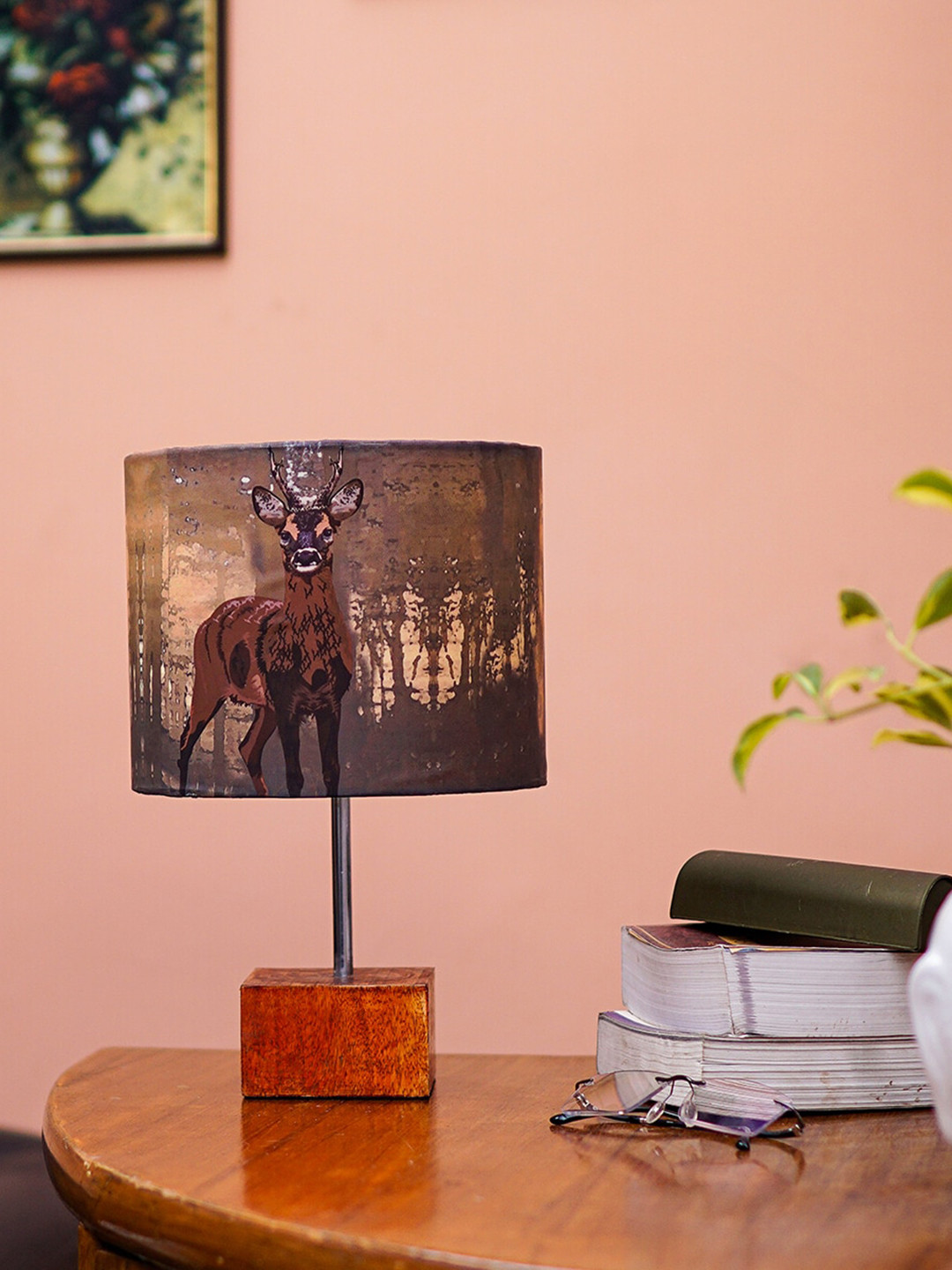 Pinecraft INTERNATIONAL Brown Ema Table Lamp with Deer Shade