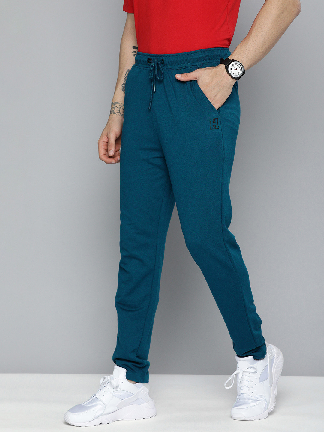 Harvard Men Black Brand Logo embroidered Mid Rise Casual Joggers