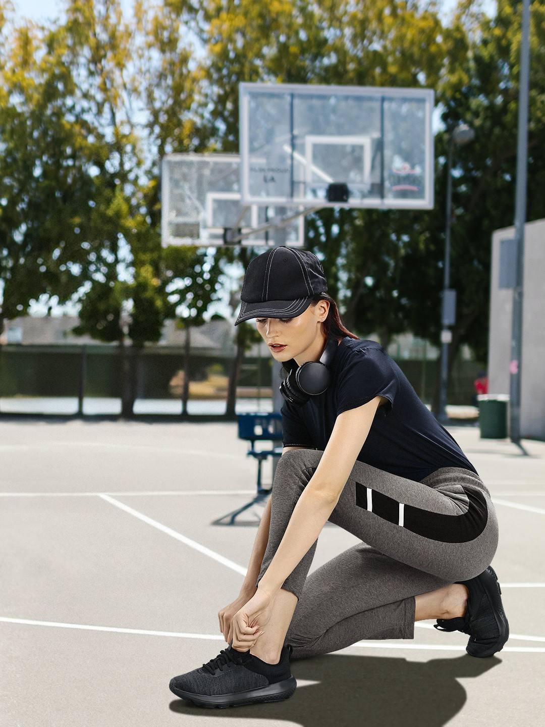 Harvard Women Charcoal Grey Solid Track Pants With SIde Stripes