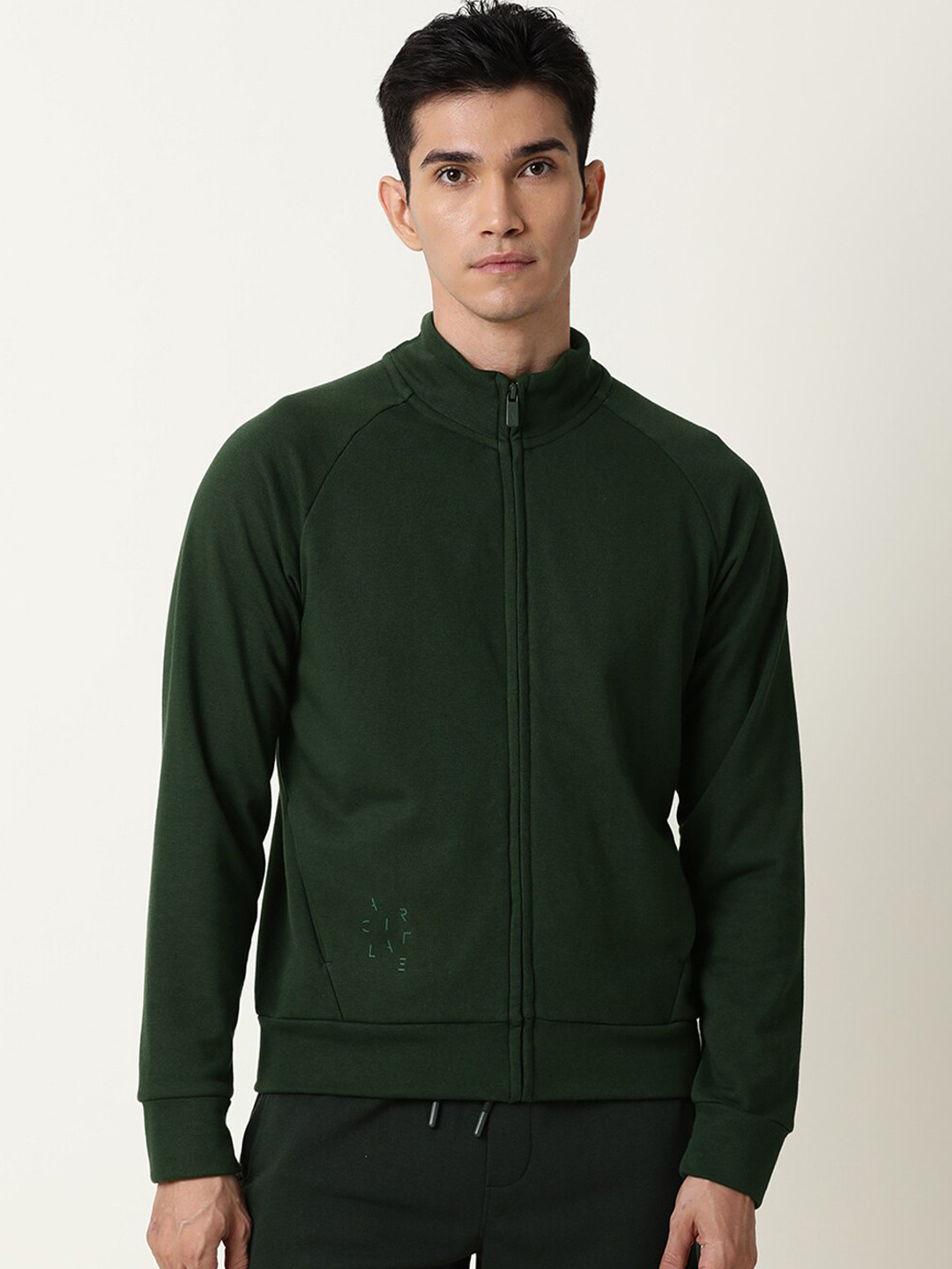 ARTICALE Men Green Solid Mock Collar Cotton Sweatshirt