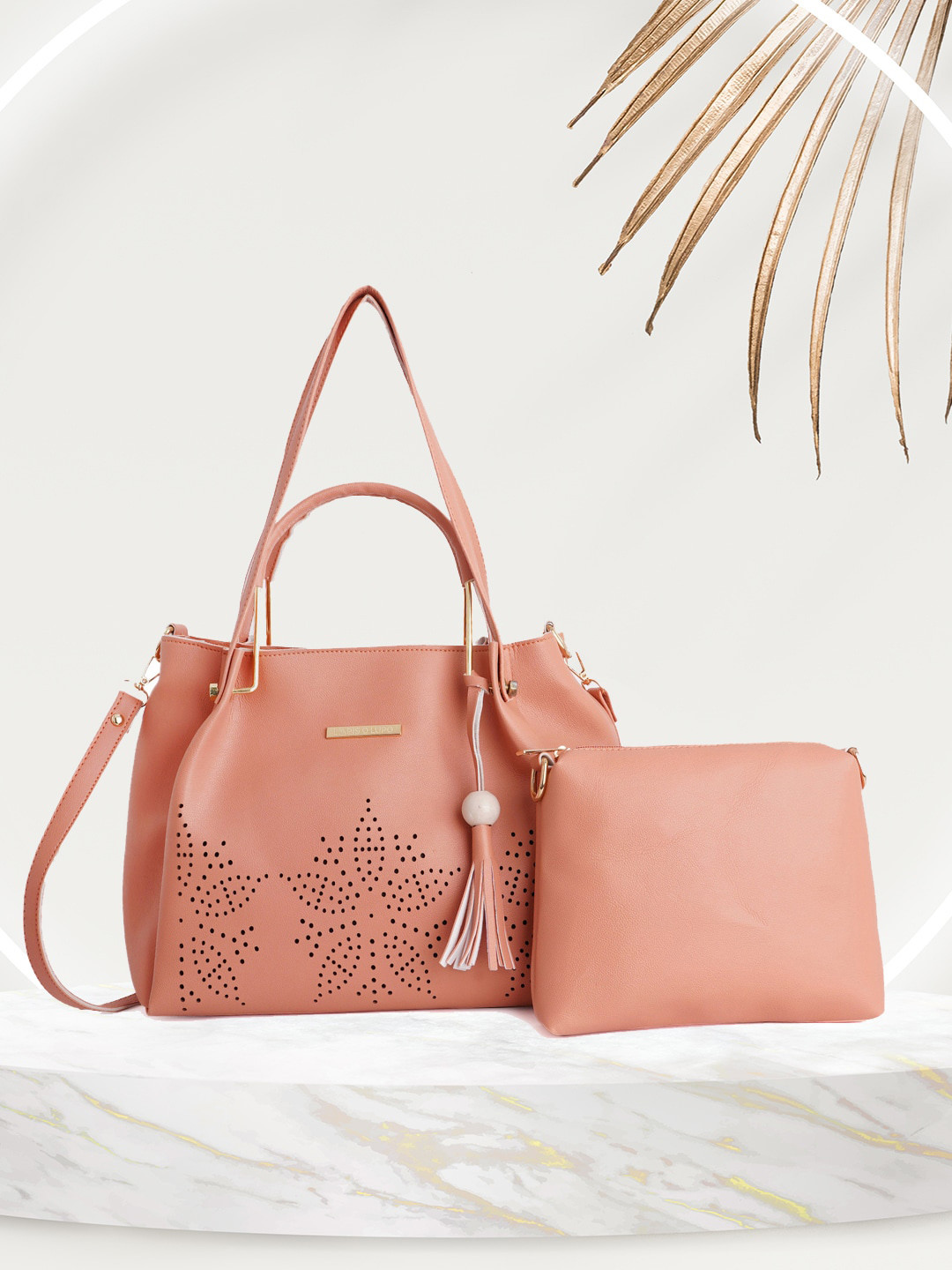 Lapis O Lupo Pink Set Of 2 Floral Textured Structured Handheld Bag