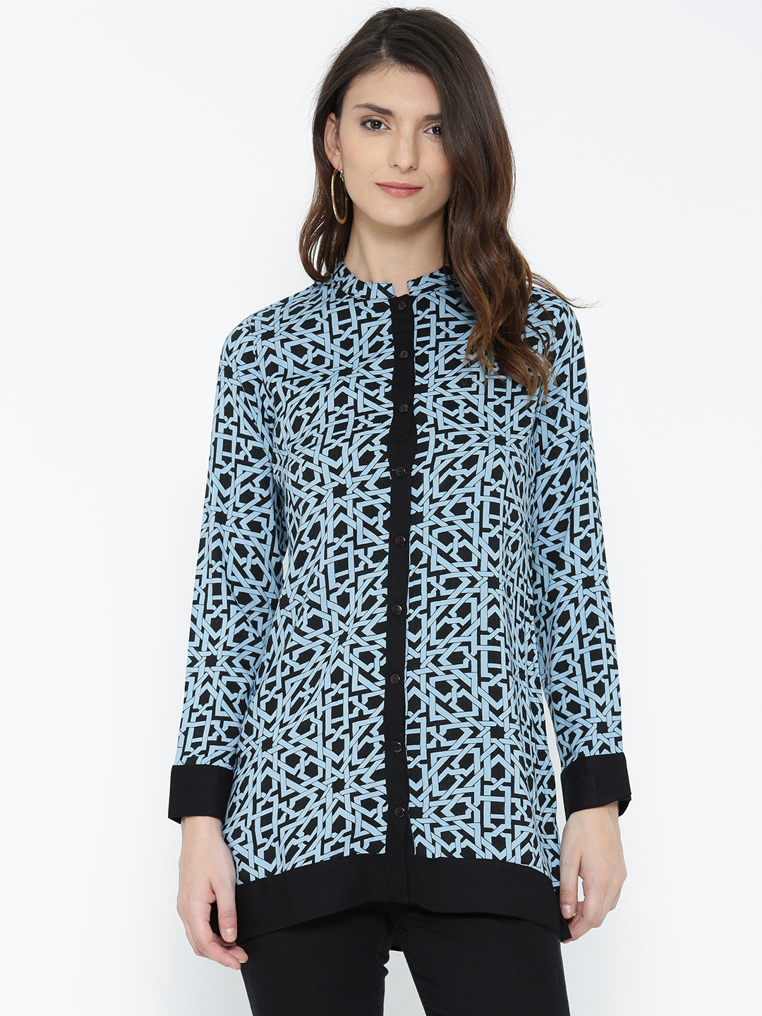 Noi Black & Blue Printed Tunic