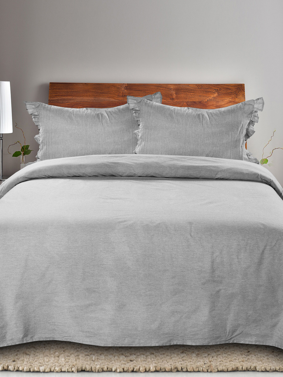 Saral Home Truffle Grey Cotton 160 TC Queen Bedsheet with 2 Pillow Covers-90 x 100 inches