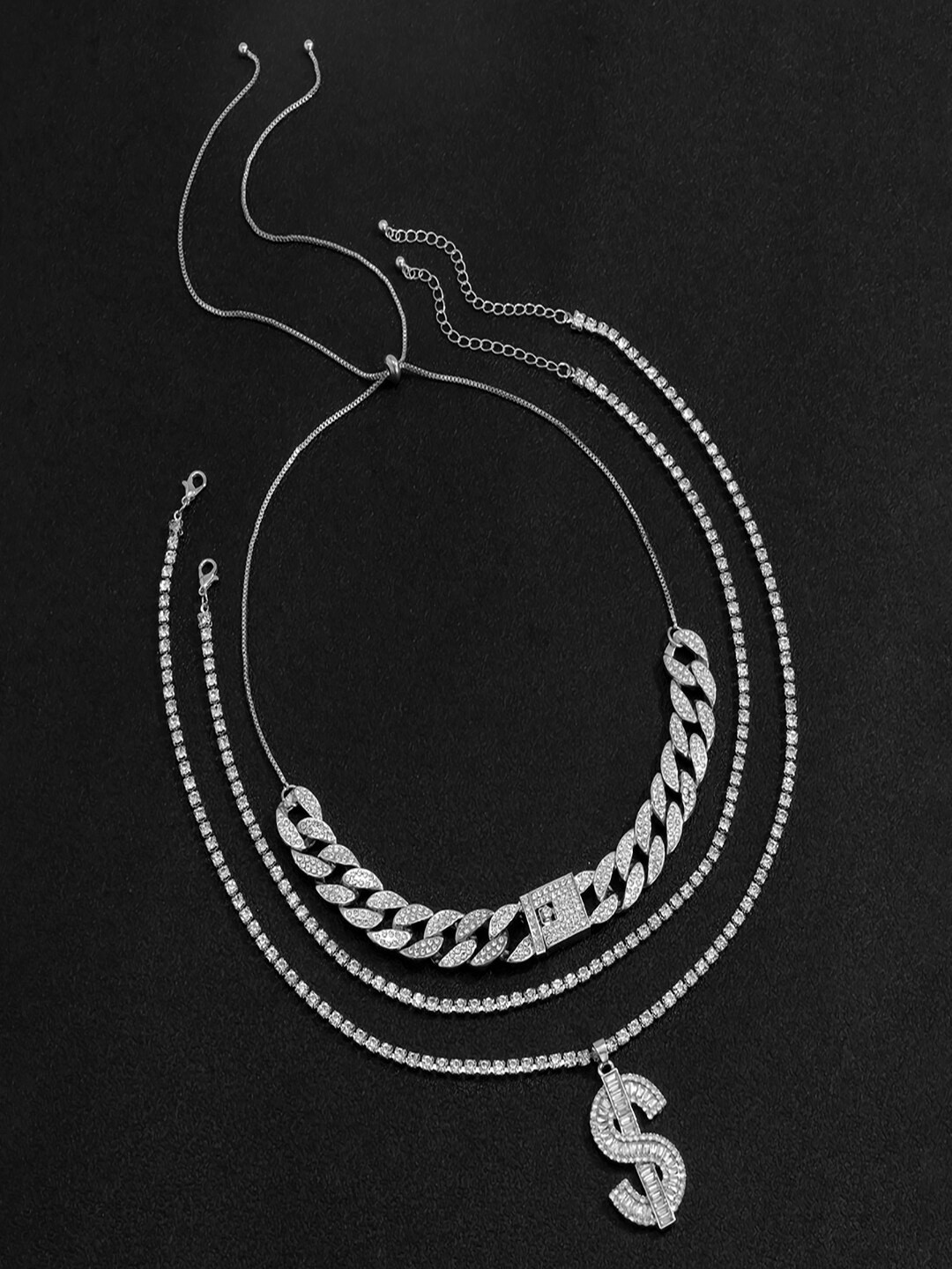 AQUASTREET Men Silver-Toned Silver-Plated Layered Necklace