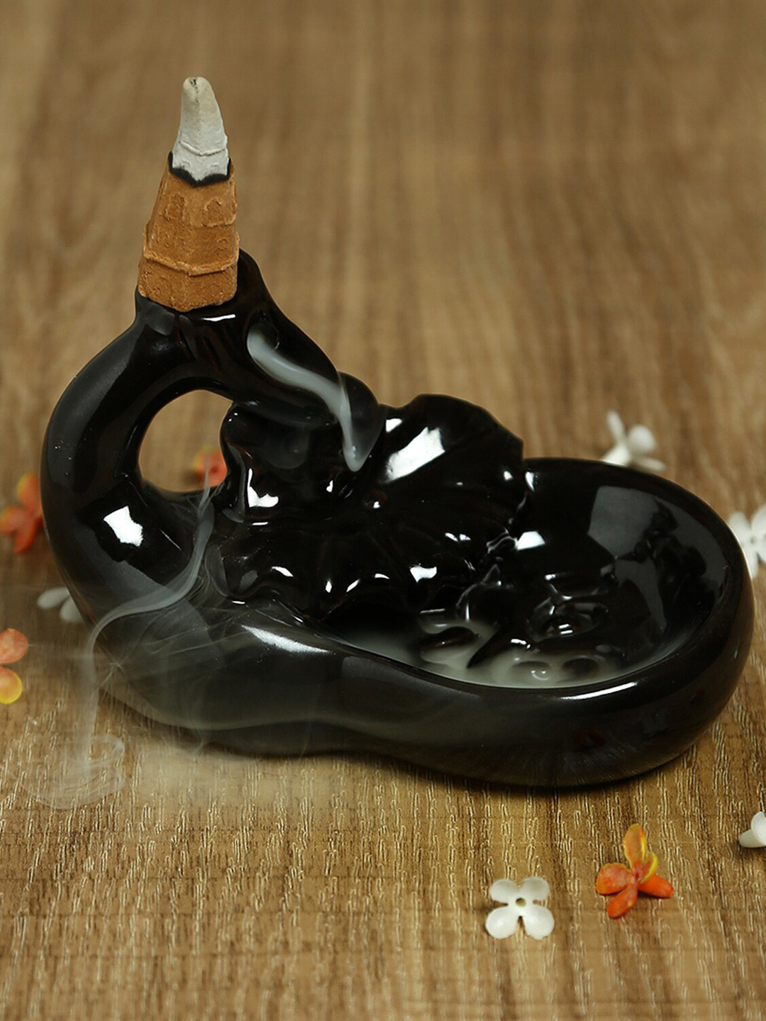 TAYHAA Black Solid Resin Smoke Fountain With Backflow Incense Cone