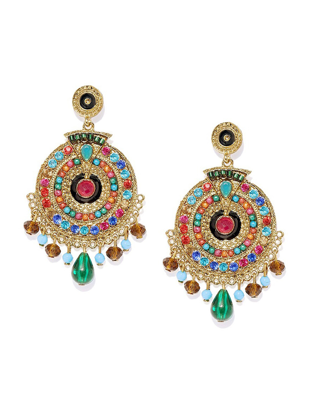 Mahi Multicoloured Gold Plated Dangler Drop Earrings