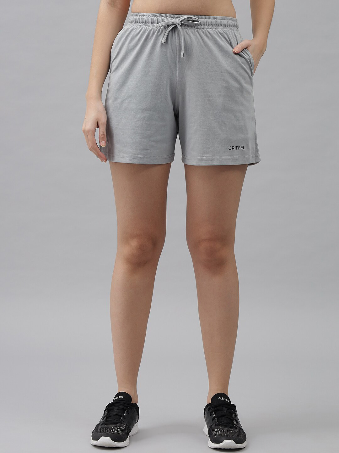 GRIFFEL Women Steel Loose Fit Cotton Sports Shorts