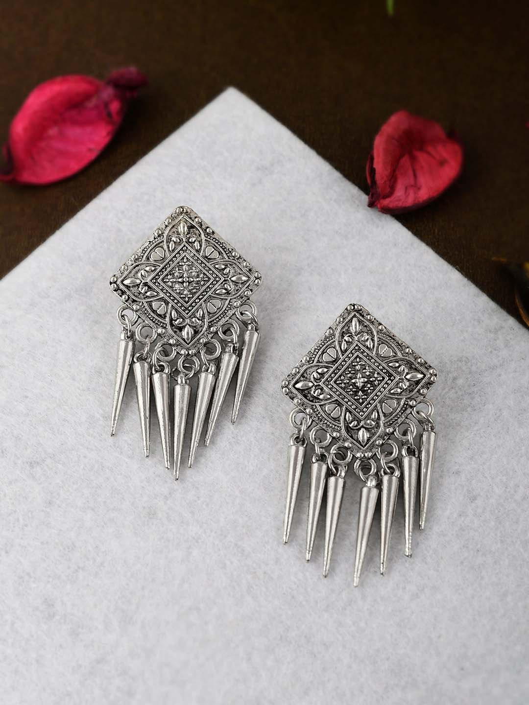 Shoshaa Silver-Plated contemporary Drop Earrings