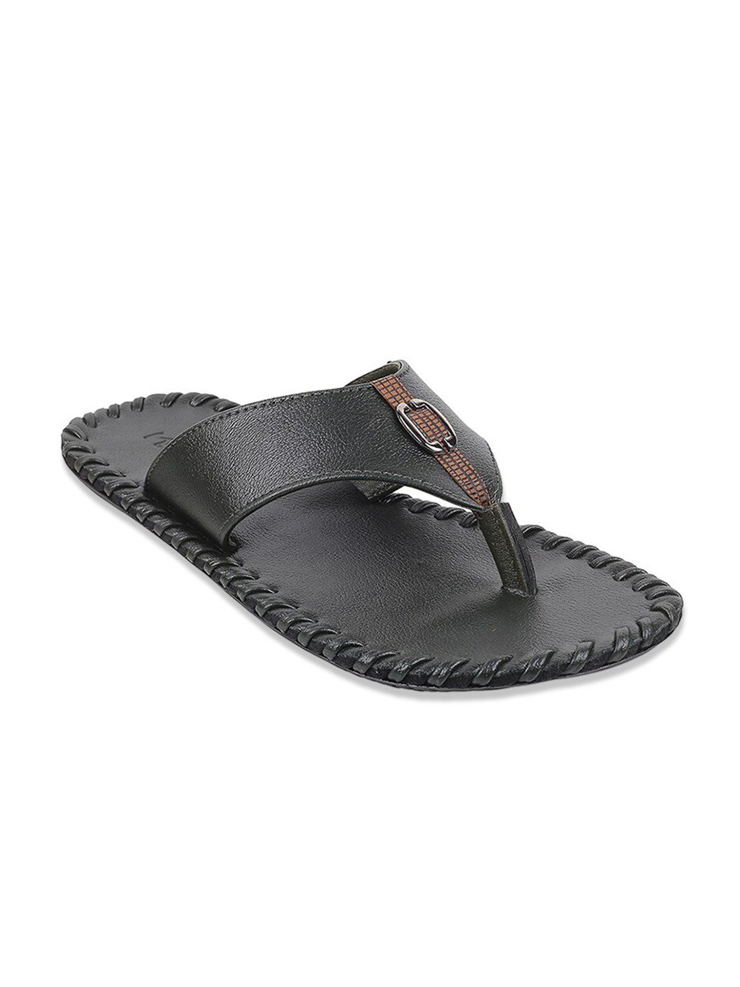 Metro Men Green & Black Leather Comfort Sandals