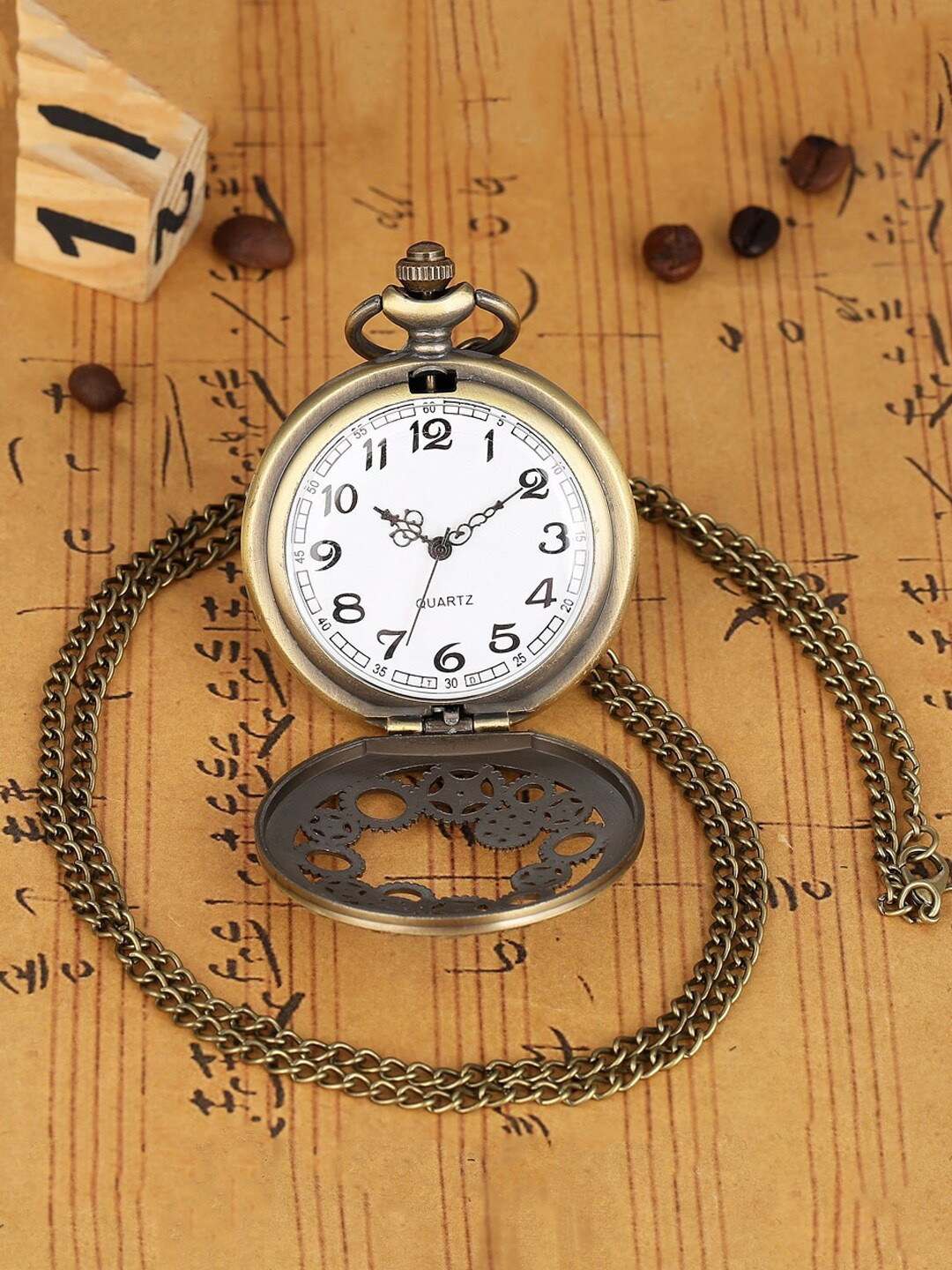 Yellow Chimes Men Gold Toned Dual Purpose Clock Watch Pendant with Chain