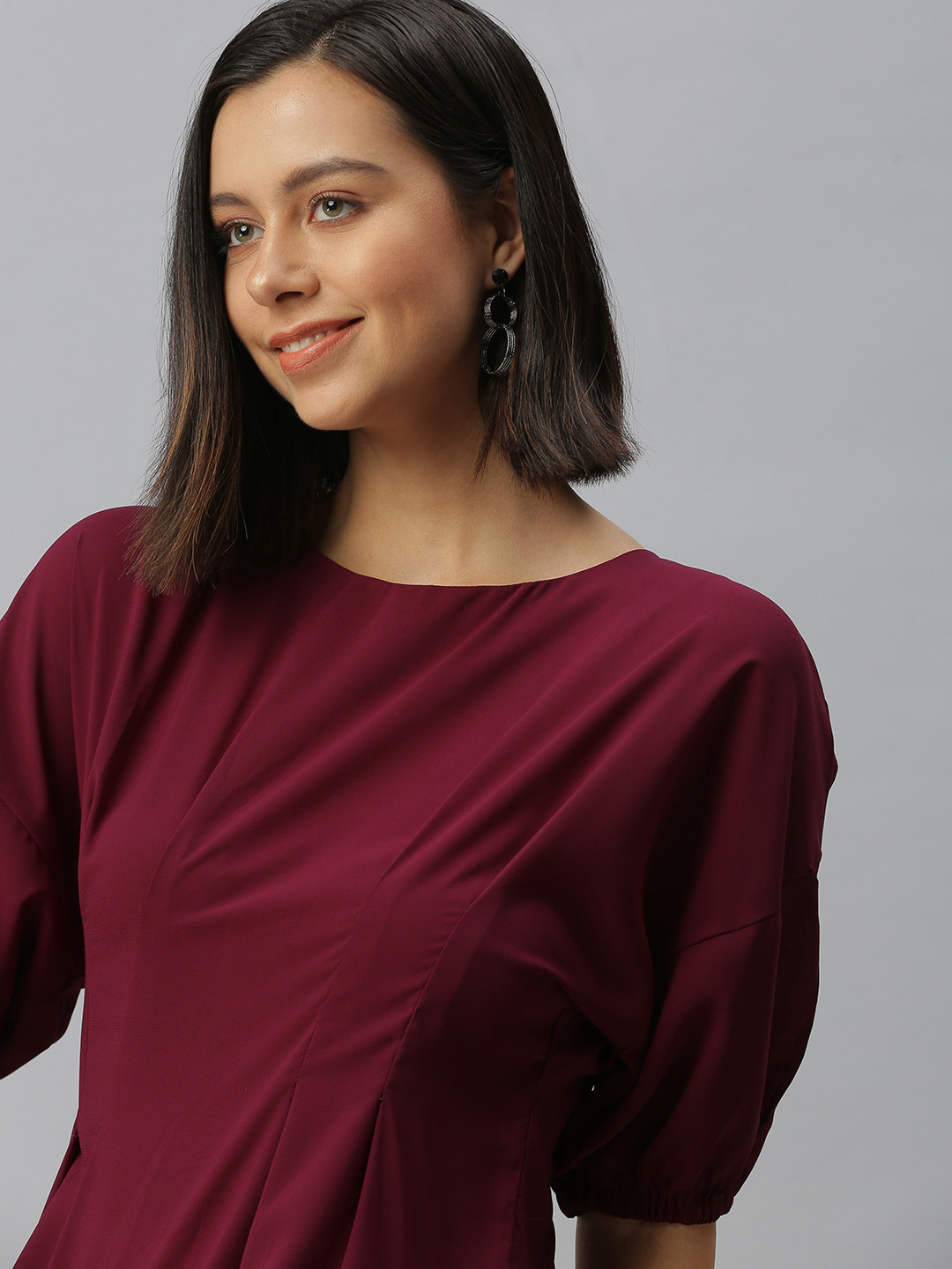 SHOWOFF Magenta Solid A-Line Dress