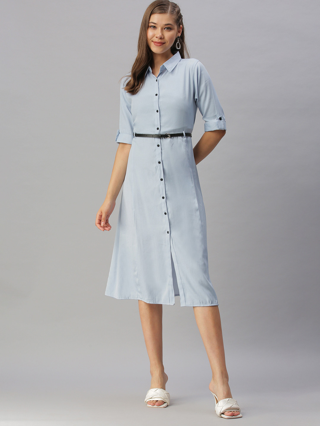SHOWOFF Blue Shirt Midi Dress