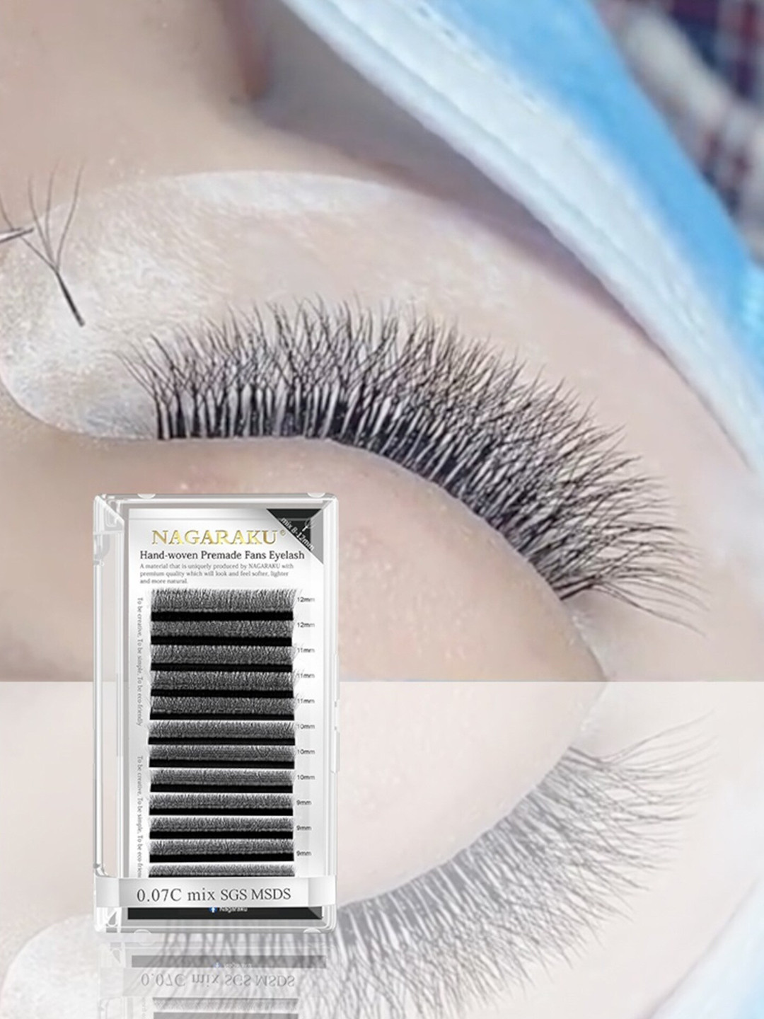 NAGARAKU W 4D Volume Premade Cluster 12 Rows Eyelash Extension - Curl C - 0.07/11