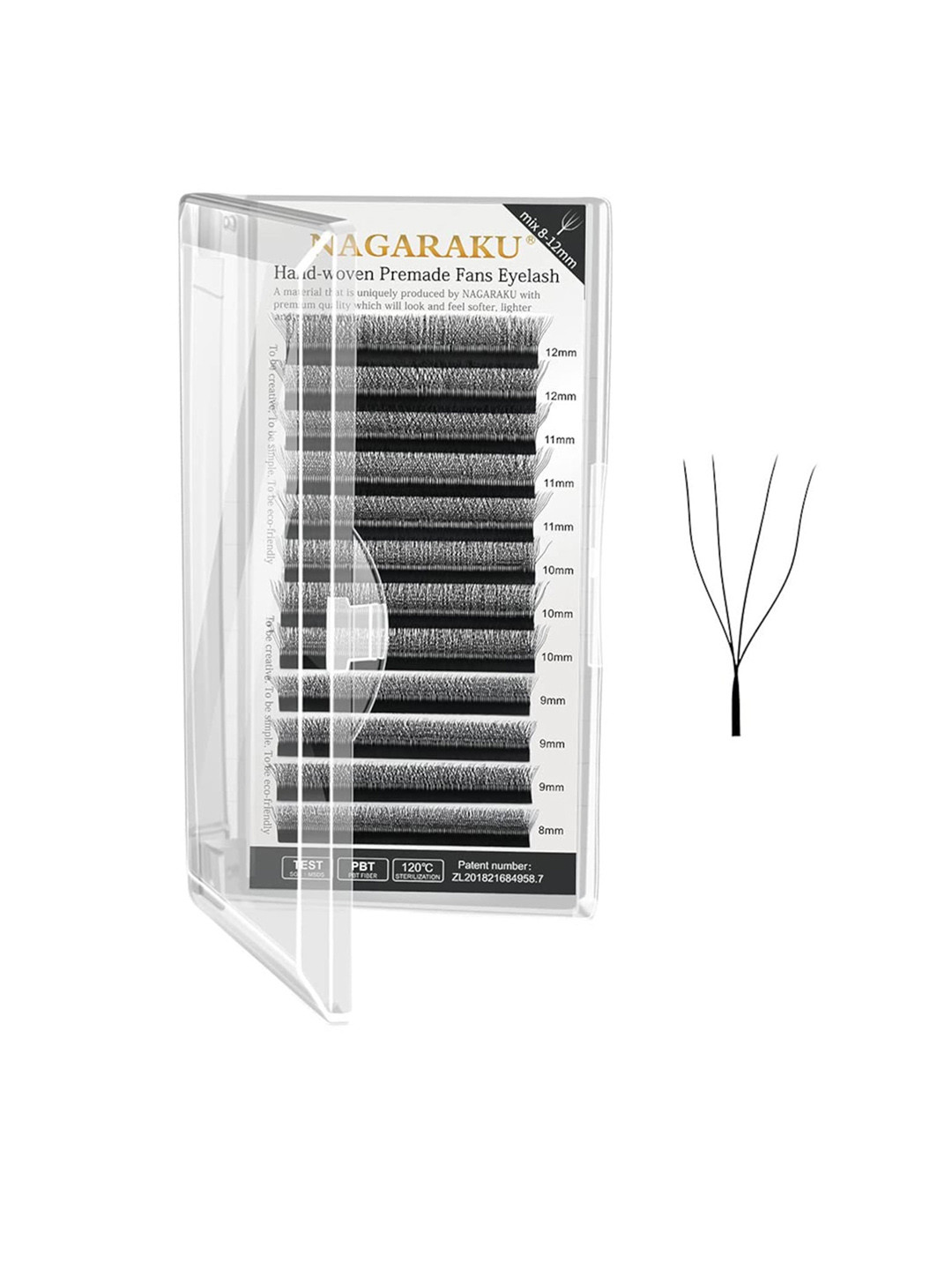 NAGARAKU Matte Black 4D W Shape Premade Cluster Fans Eyelash Extensions - Curl D 0.07/9