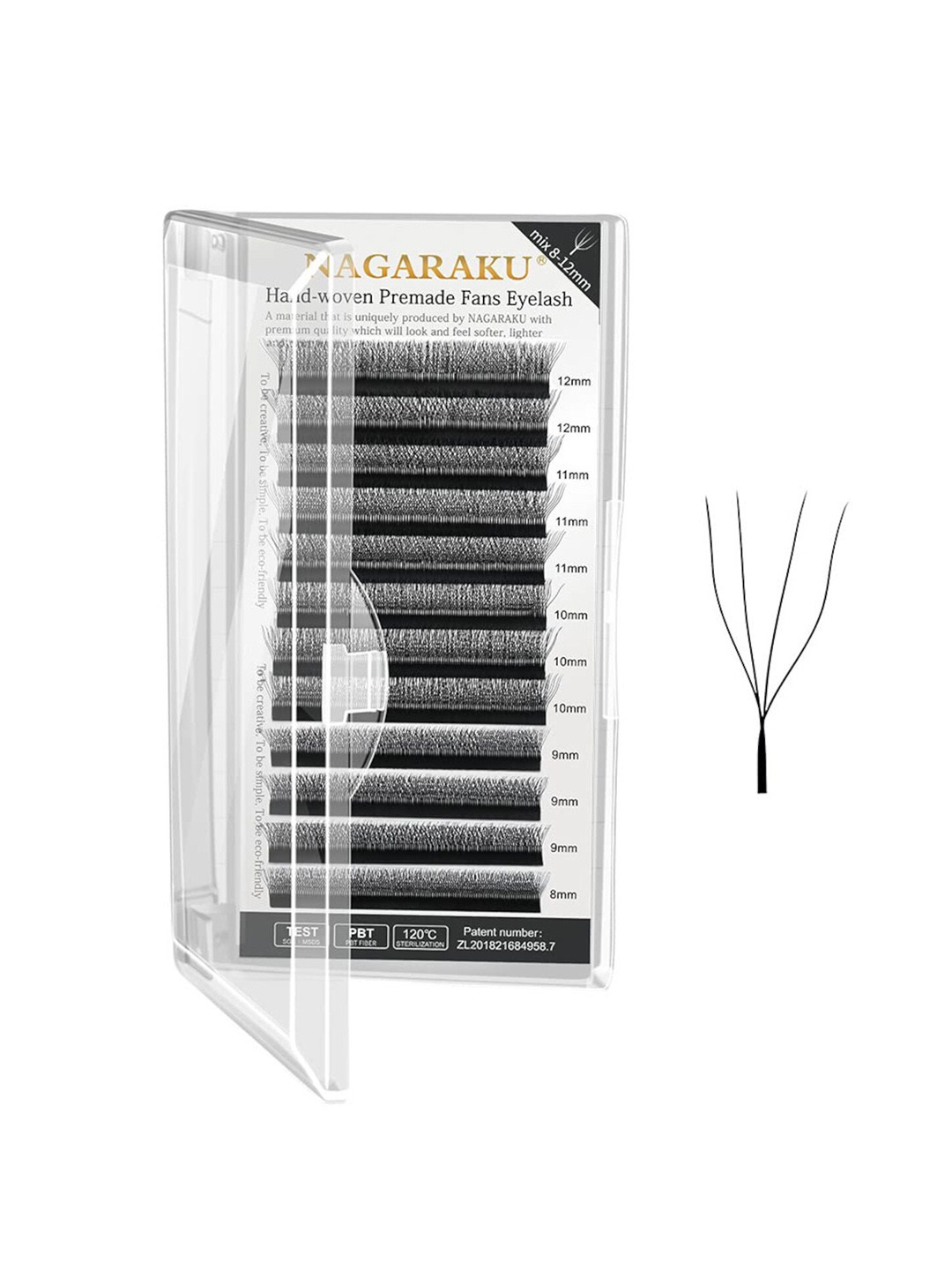 NAGARAKU Matte Black 4D W Shape Premade Cluster Fans Eyelash Extensions - Curl D 0.07/15