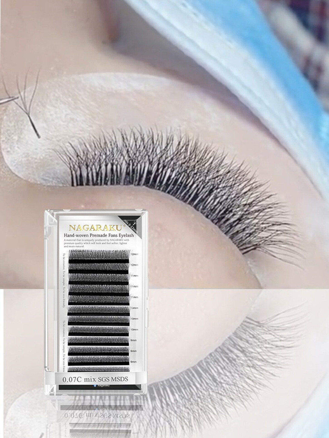 NAGARAKU W 4D Volume Premade Cluster 12 Rows Eyelash Extension - Curl D - 0.07/11