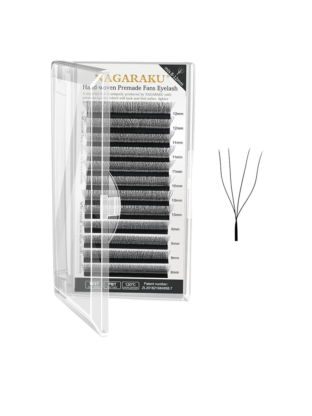 NAGARAKU Black 12 Rows Tray Volume Matte Premade Cluster Fans Eyelash Extensions - Curl D