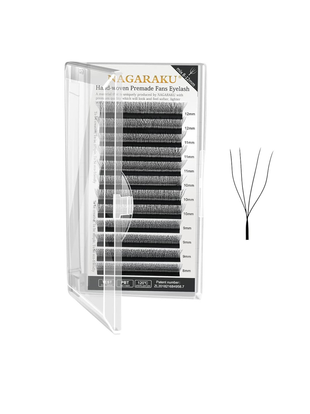 NAGARAKU Matte Black 4D W Shape Premade Cluster Fans Eyelash Extensions - Curl D 0.07/13