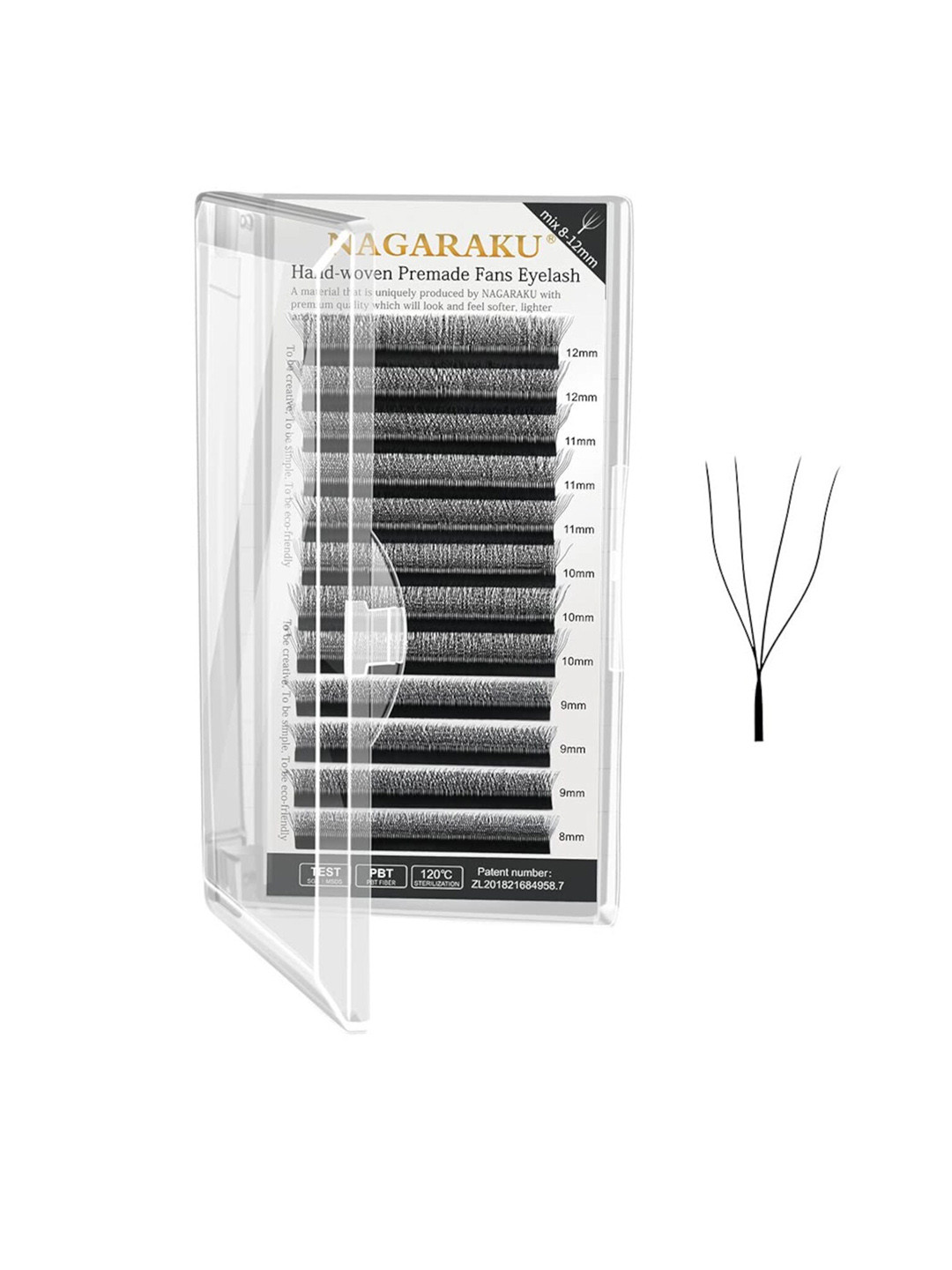 NAGARAKU Black 12 Rows Tray Volume Matte Premade Cluster Fans Eyelash Extensions - Curl C