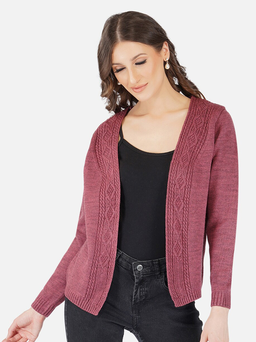 JoE Hazel Maroon Open Front Shrug